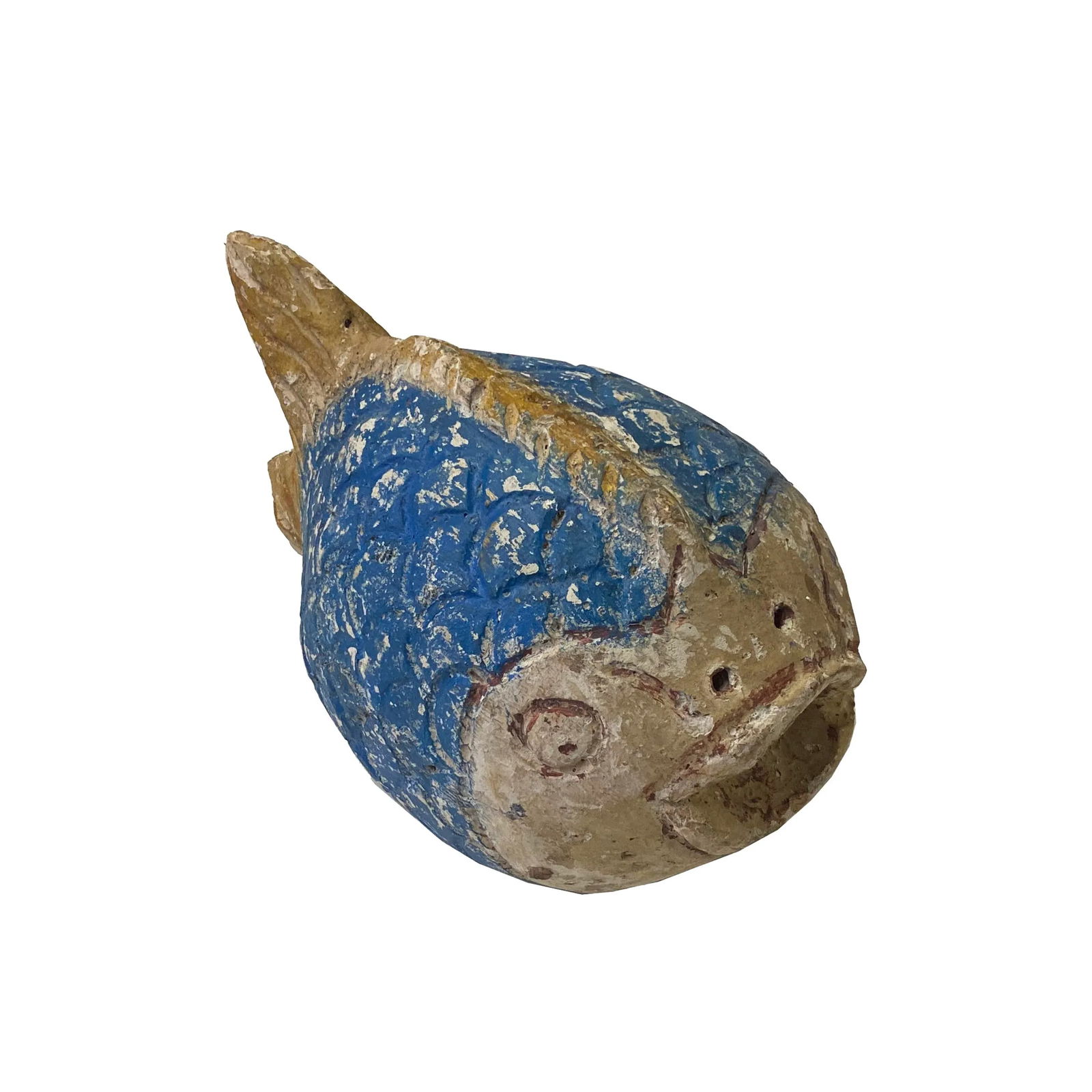 Handcrafted Rustic Solid Raw Wood Abstract Round Body Blow Fish Sculpture - 2