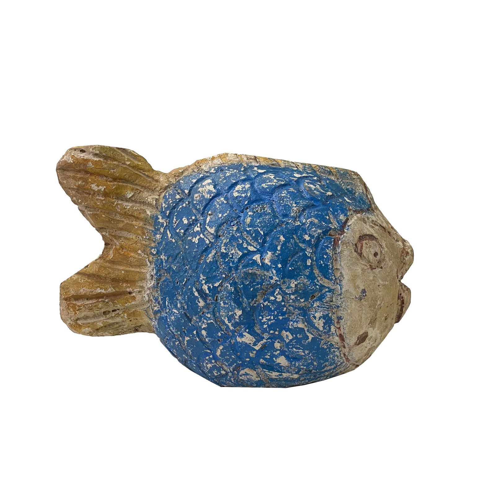 Handcrafted Rustic Solid Raw Wood Abstract Round Body Blow Fish Sculpture - 4