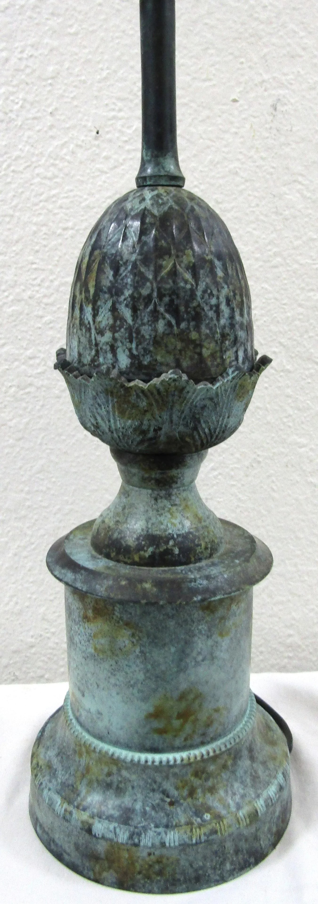 Vintage Bronze Acorn on Pedestal Table Lamp With Lampshade - 3