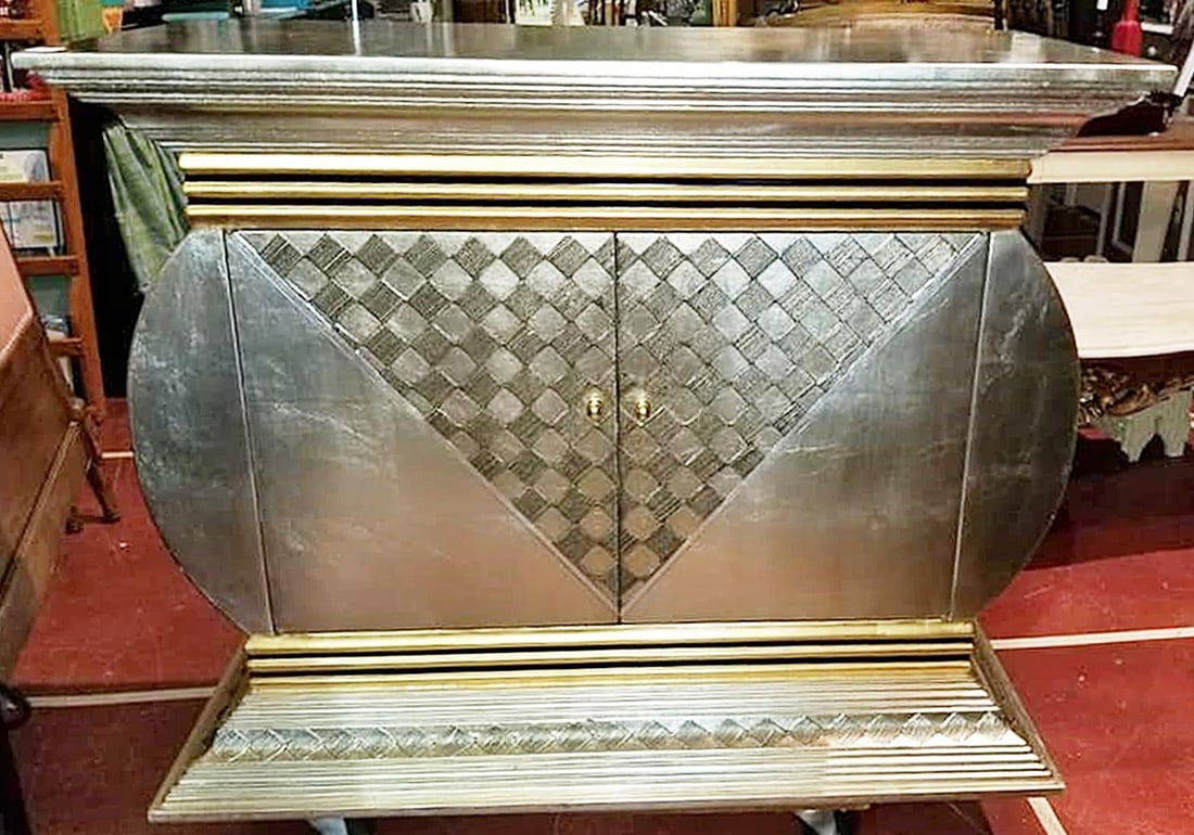 1990s Silver and Gold Contemoporary Modern Console Cabinet - 2