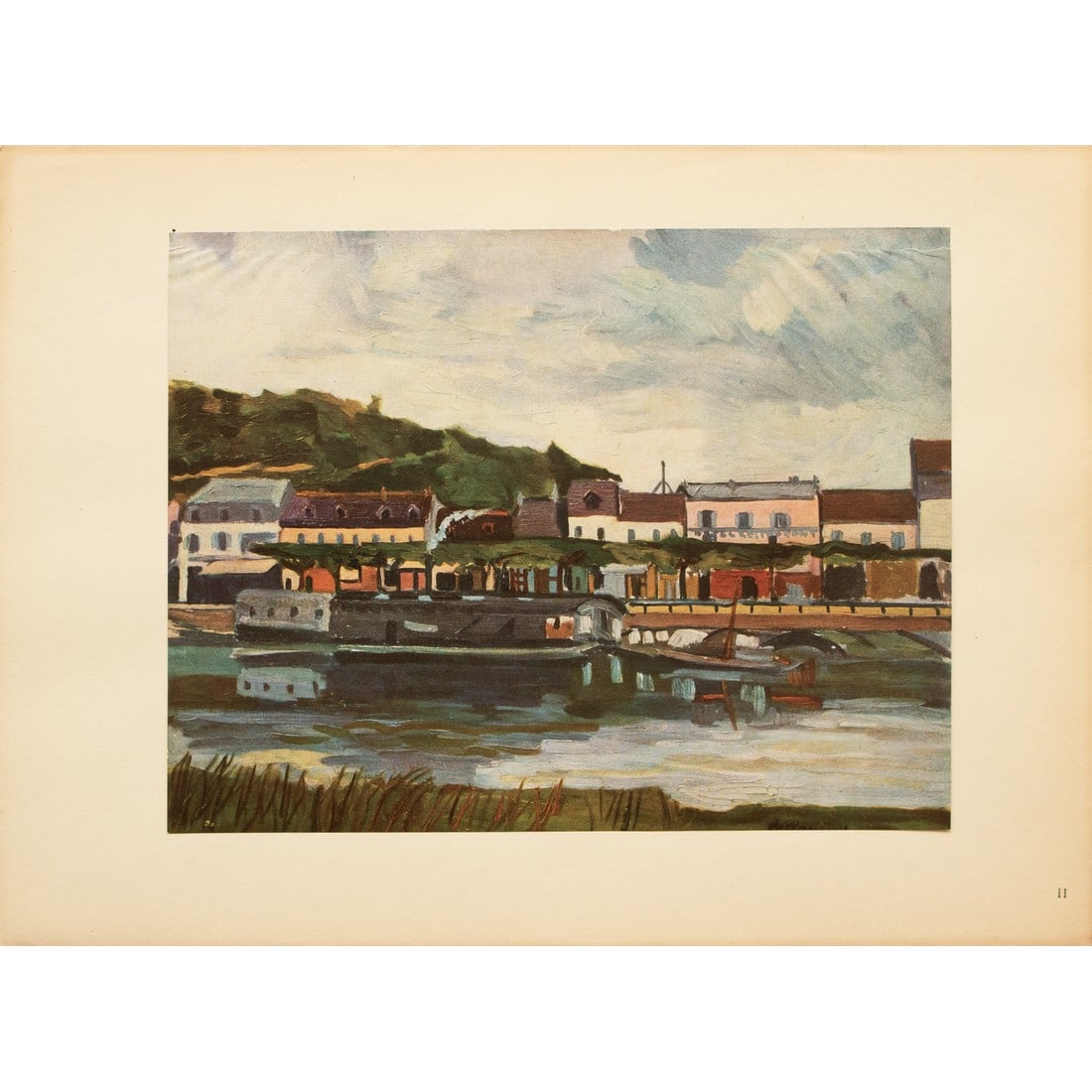 1947 After Maurice Vlaminck "The Sganzin Dock at Bougival", First Edition Period Lithograph: An excellent period offset lithograph, print, after painting "The Sganzin Dock at Bougival" (1900) by Maurice Vlaminck (1876-1958). Comes from a First Limited Edition art folio published by Editions