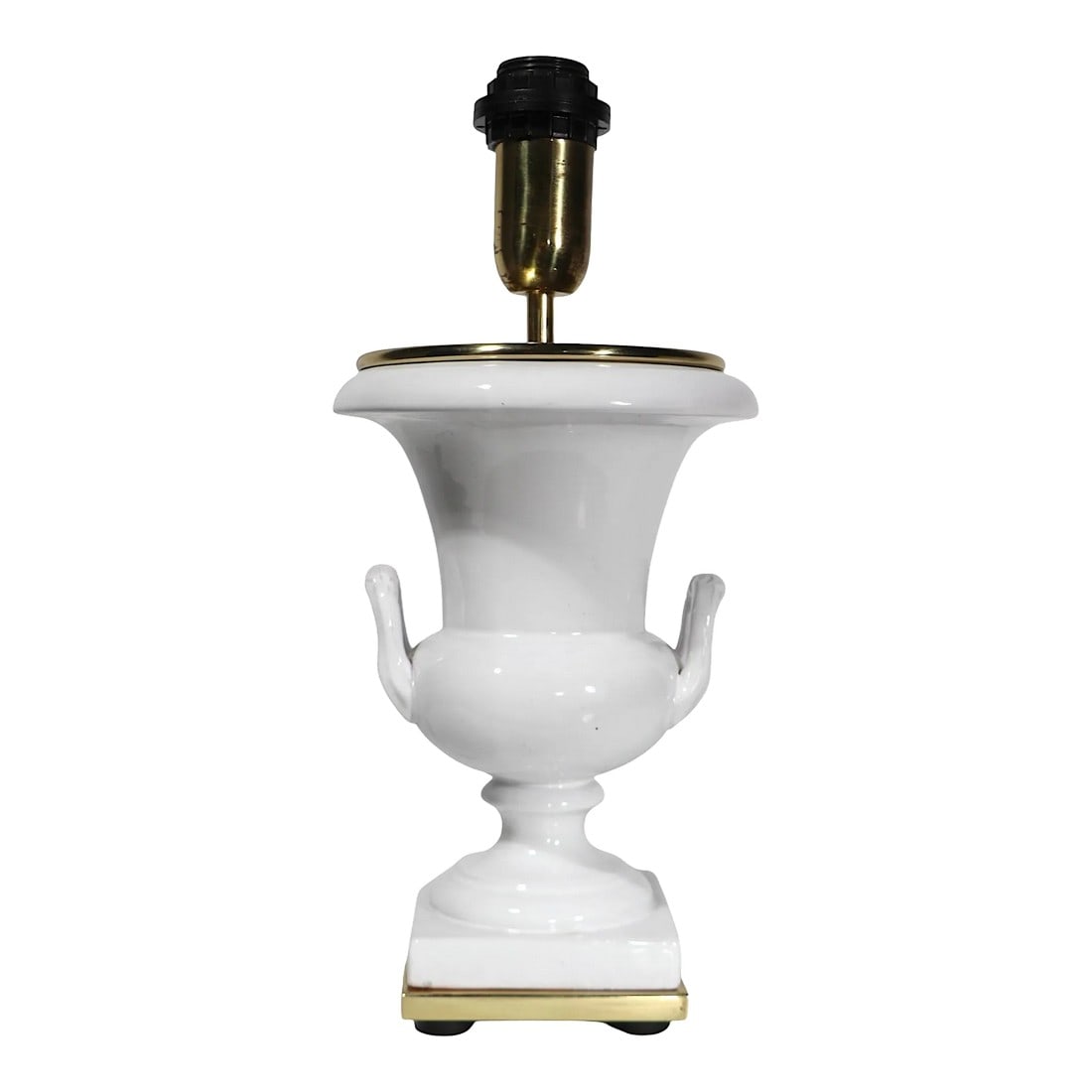 Mid Century White Ceramic Urn Form Table Lamp Made in Italy C 1970's: Chic ceramic Campagna urn form lamp with brass fitments, made in Italy circa 1970's. This diminutive table, or boudoir lamp is in very good, clean, original, and working condition, specifics as