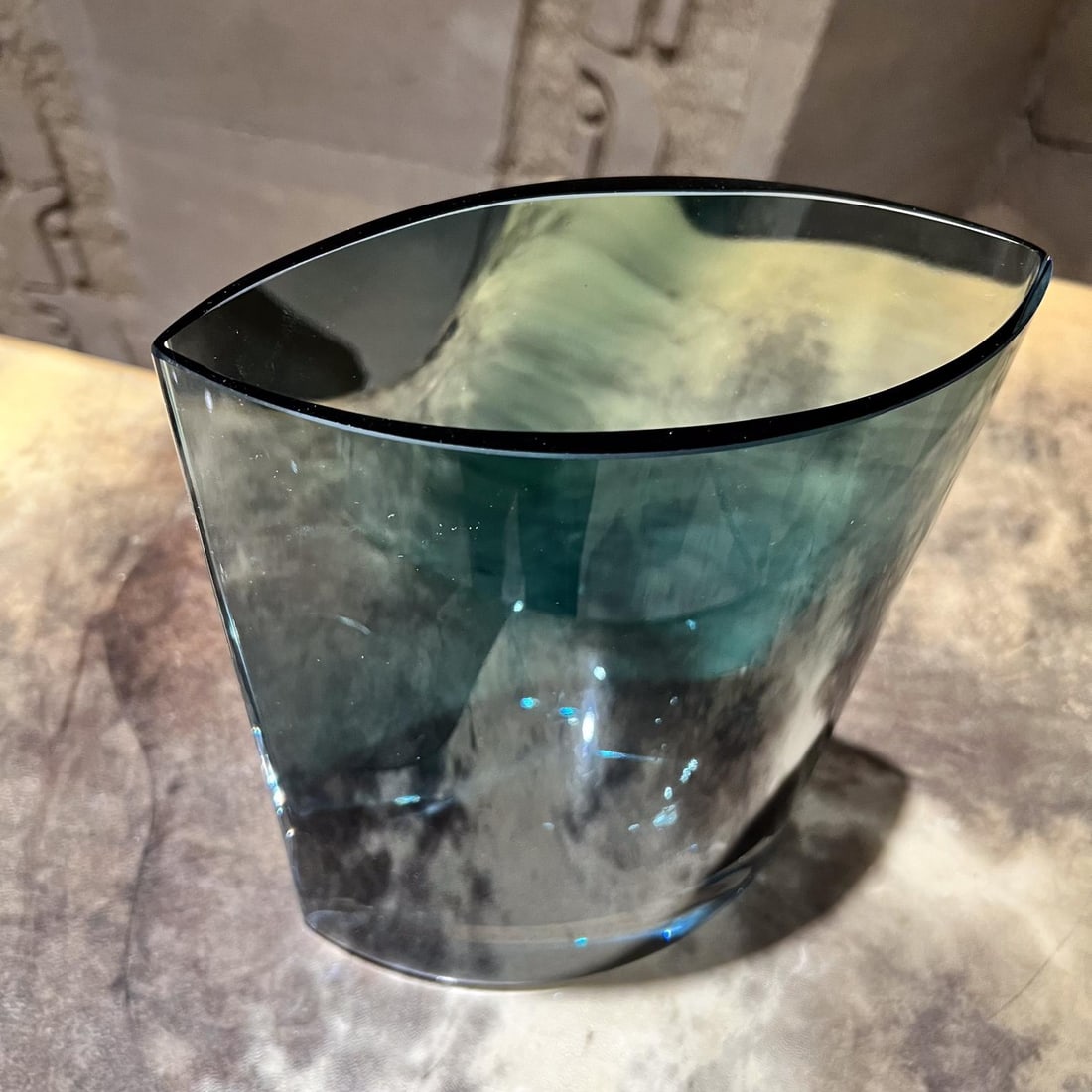 1960s Polish Lsa Crystal Glass Modernist Blue Gray Vase - 2