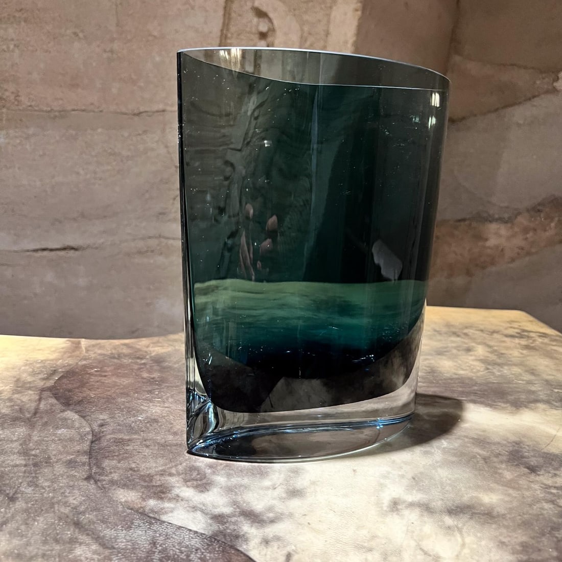 1960s Polish Lsa Crystal Glass Modernist Blue Gray Vase - 3