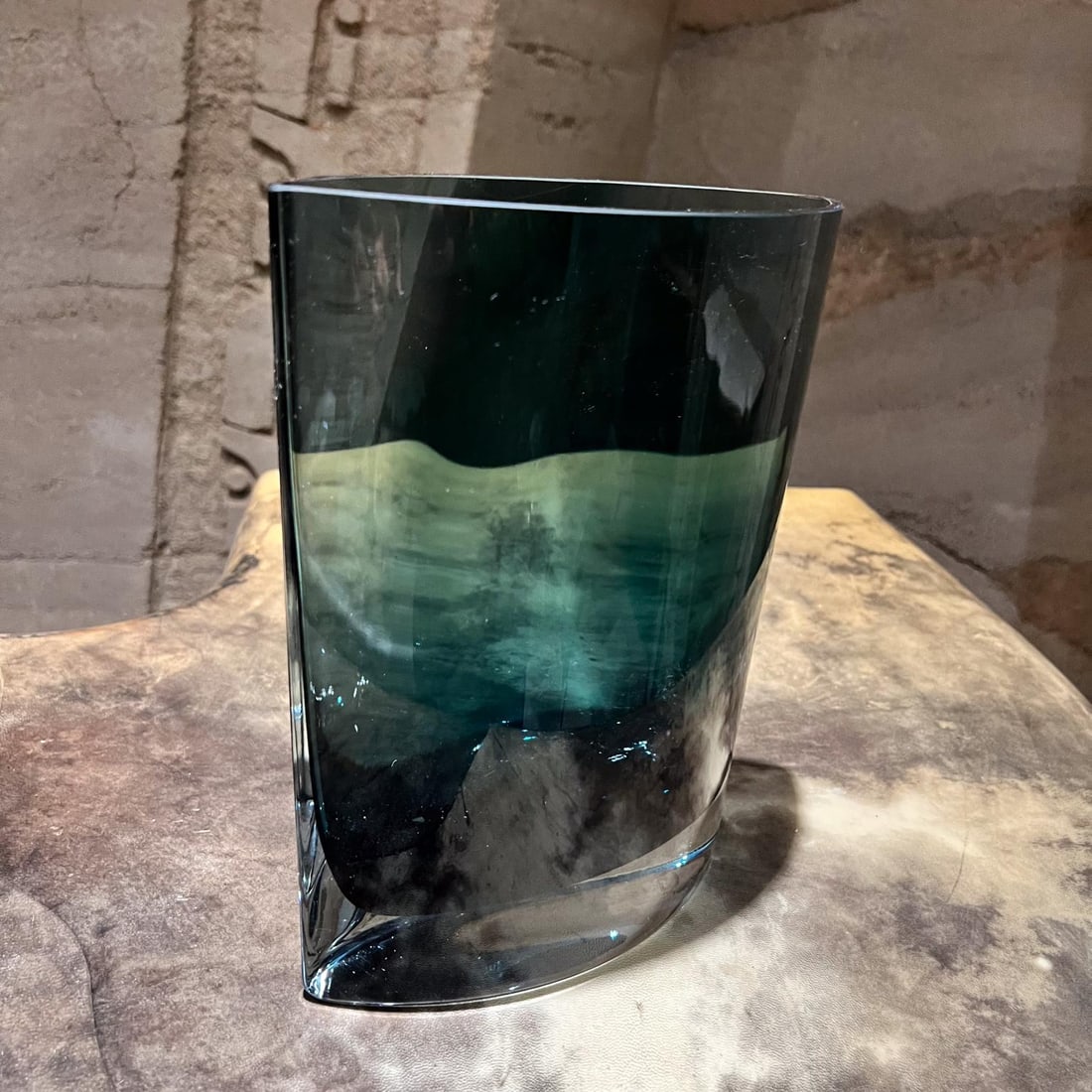 1960s Polish Lsa Crystal Glass Modernist Blue Gray Vase - 4