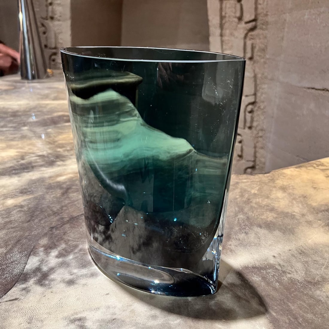 1960s Polish Lsa Crystal Glass Modernist Blue Gray Vase - 5