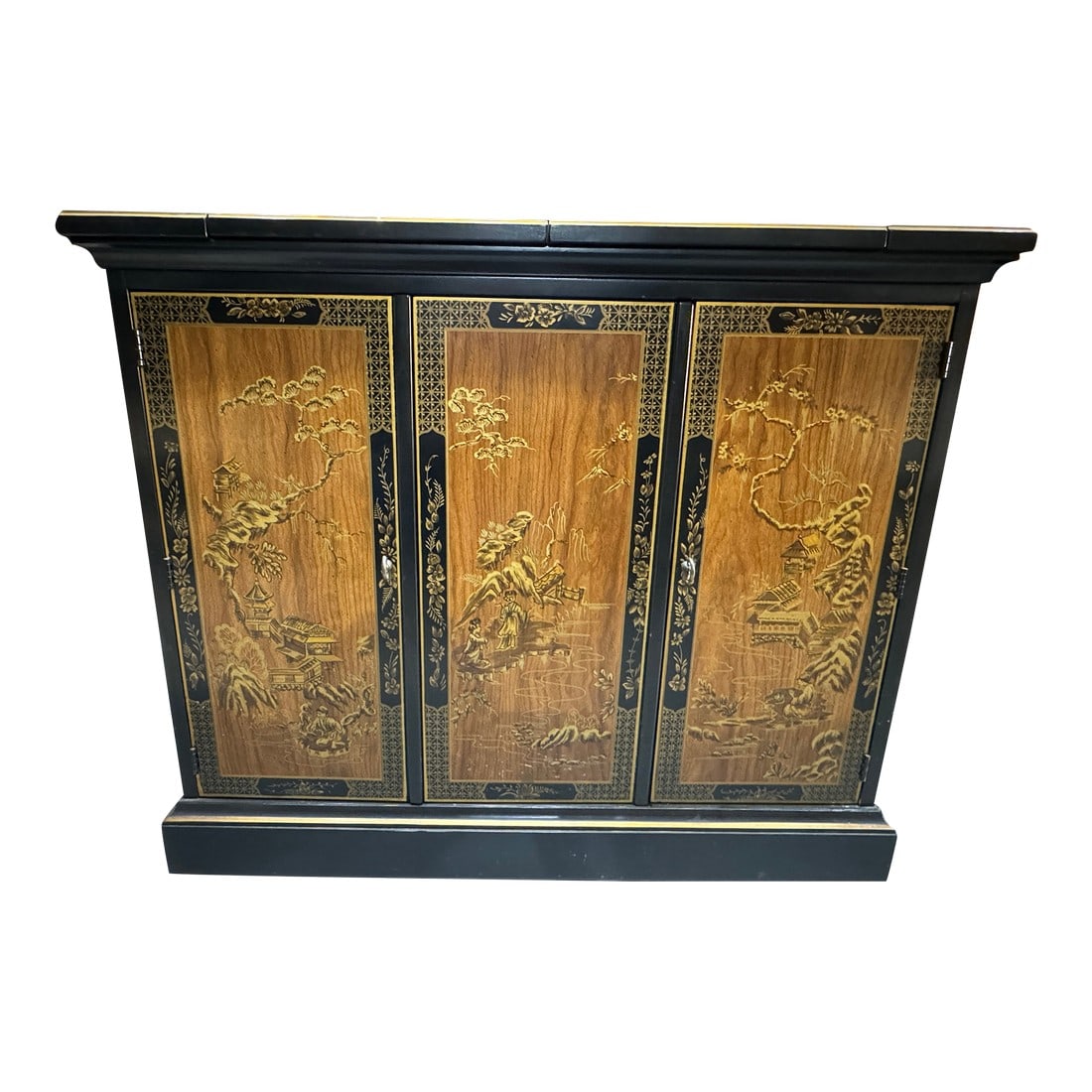 1970s Drexel Et Cetera Collection Black Lacquer Chinoiserie Buffet Server With Flip Top: The Drexel Heritage Et Cetera Collection introduces a stunning Black Lacquer Chinoiseries Buffet and Beverage Server with a versatile flip top, circa 1978. Perfect for both classic and contemporary