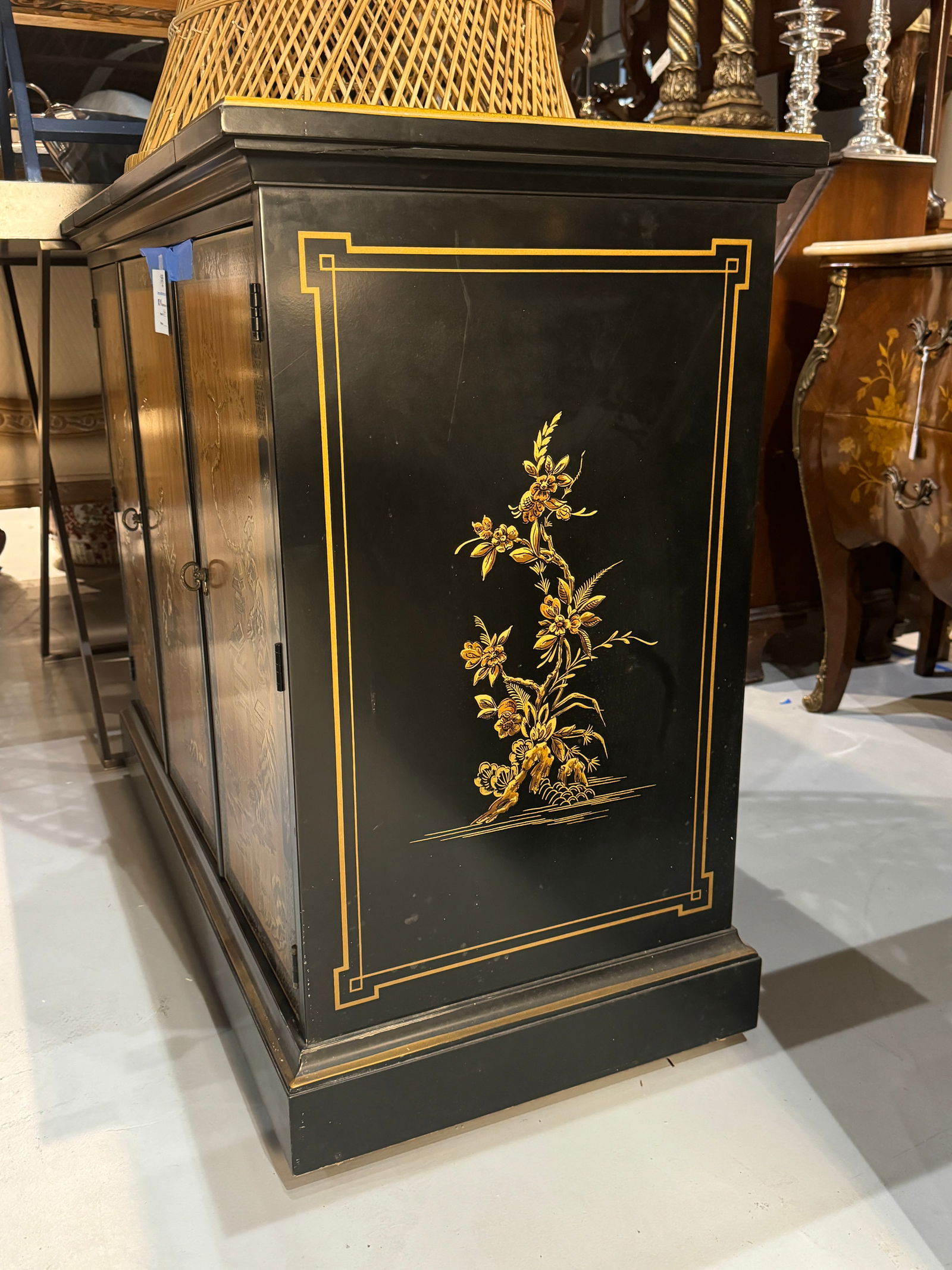 1970s Drexel Et Cetera Collection Black Lacquer Chinoiserie Buffet Server With Flip Top - 3