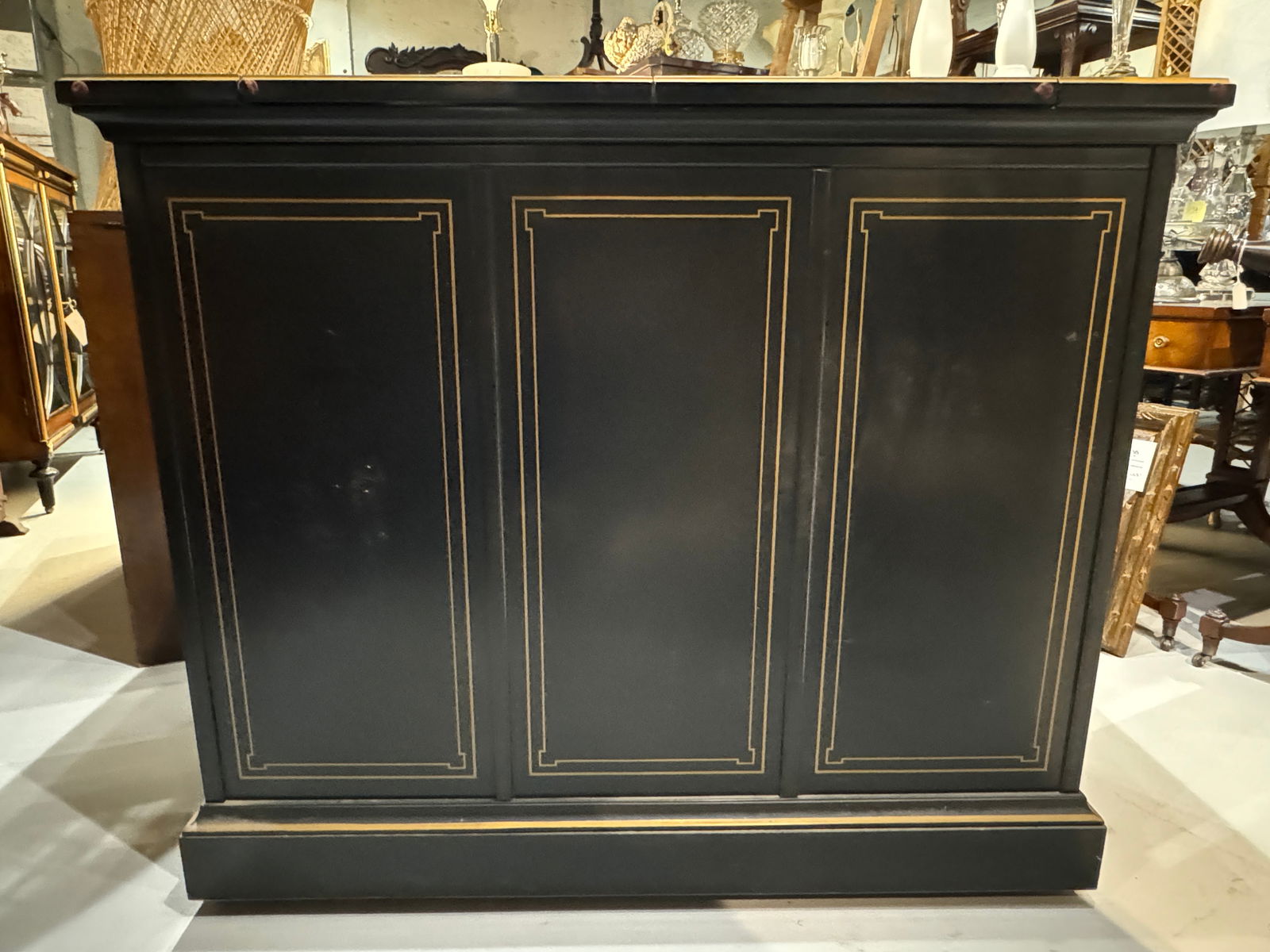 1970s Drexel Et Cetera Collection Black Lacquer Chinoiserie Buffet Server With Flip Top - 5