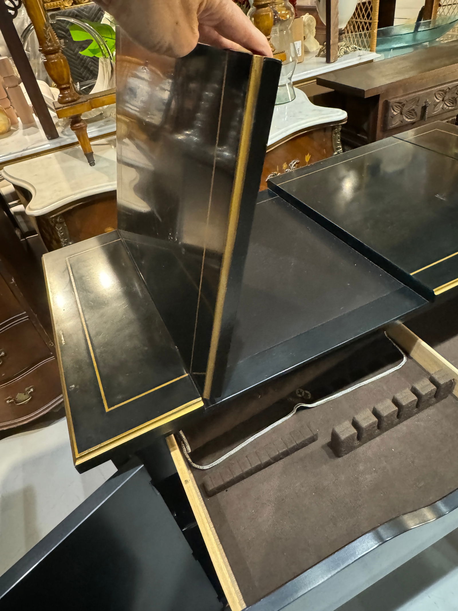 1970s Drexel Et Cetera Collection Black Lacquer Chinoiserie Buffet Server With Flip Top - 7