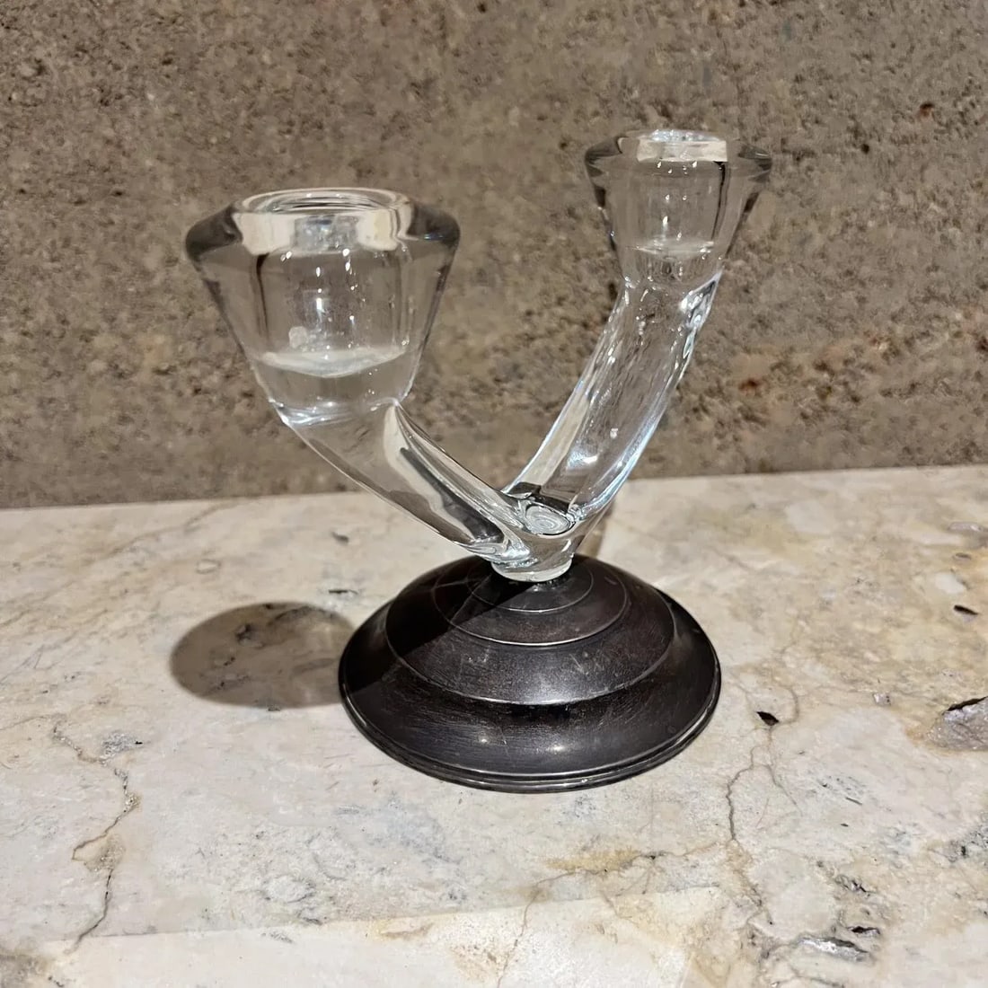 1960s W M Rogers Sterling Silver Glass Candelabra - 4