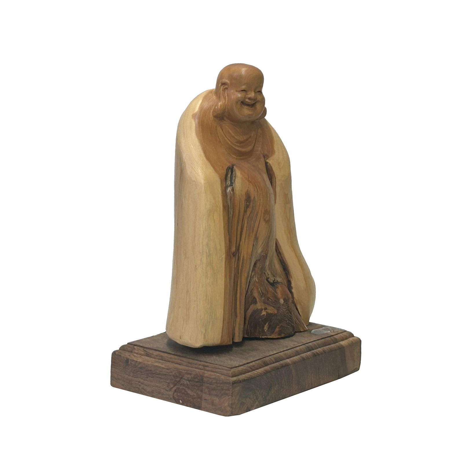 8.5" Chinese Cypress Wood Carved Irregular Shape Happy Buddha Statue - 2