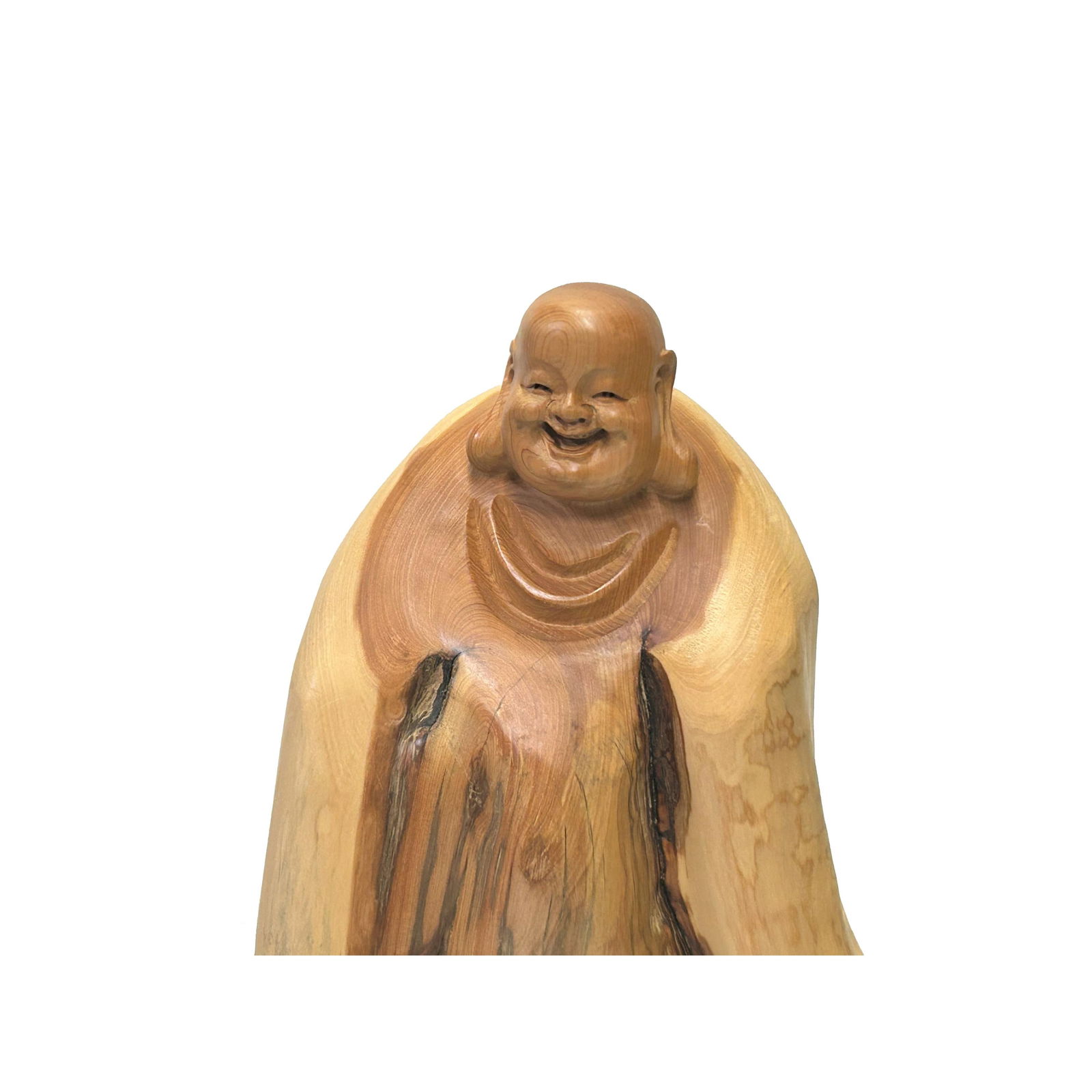 8.5" Chinese Cypress Wood Carved Irregular Shape Happy Buddha Statue - 4