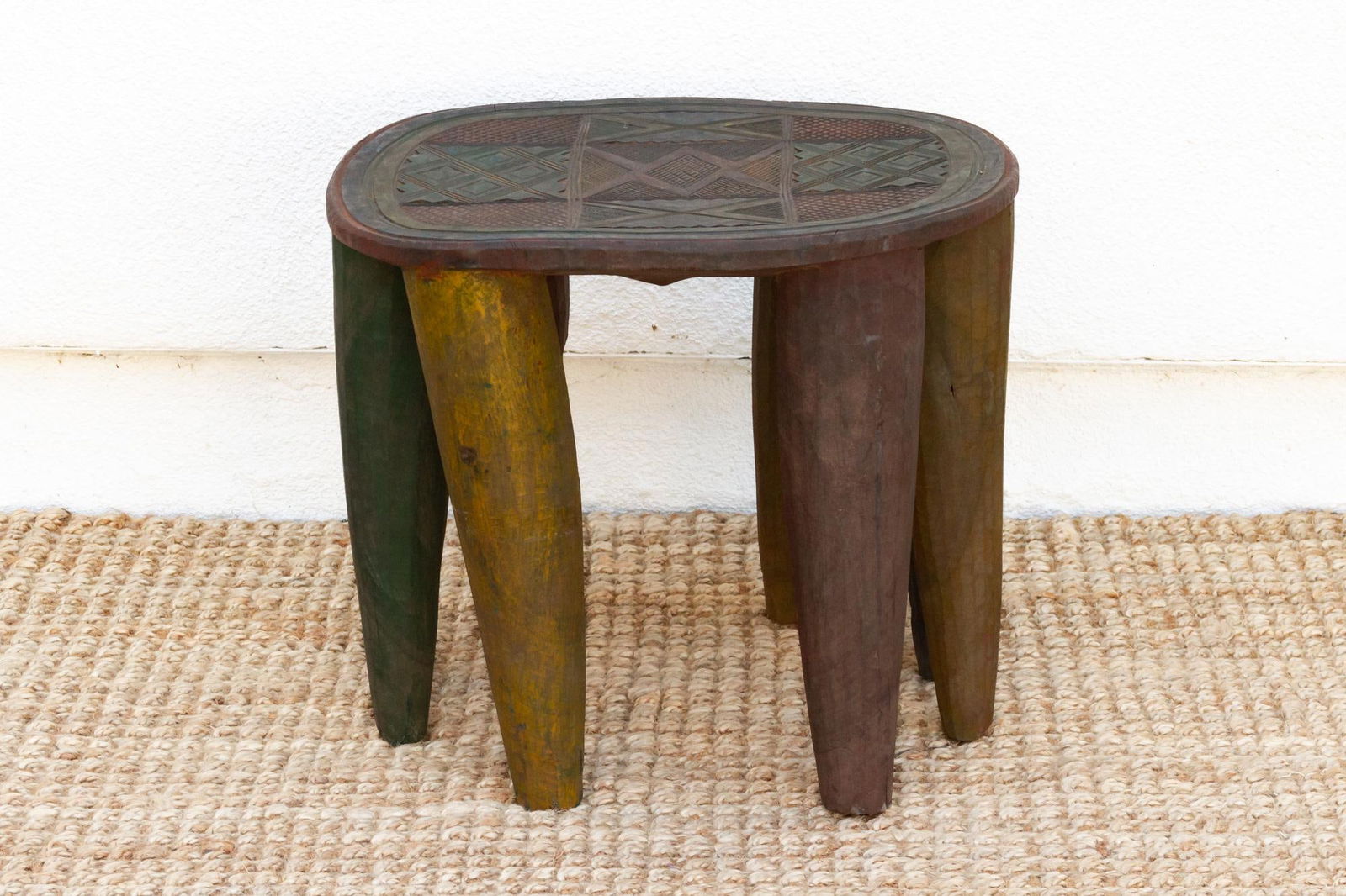 Vintage Carved Painted Tribal Nupe Table - 4