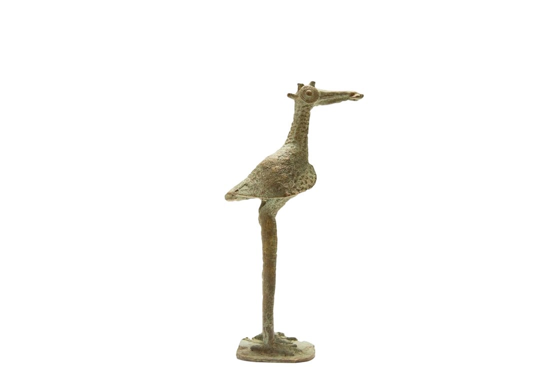 Vintage AfricanOxidized Bronze Crowned Stork With Fish (1 of 7)