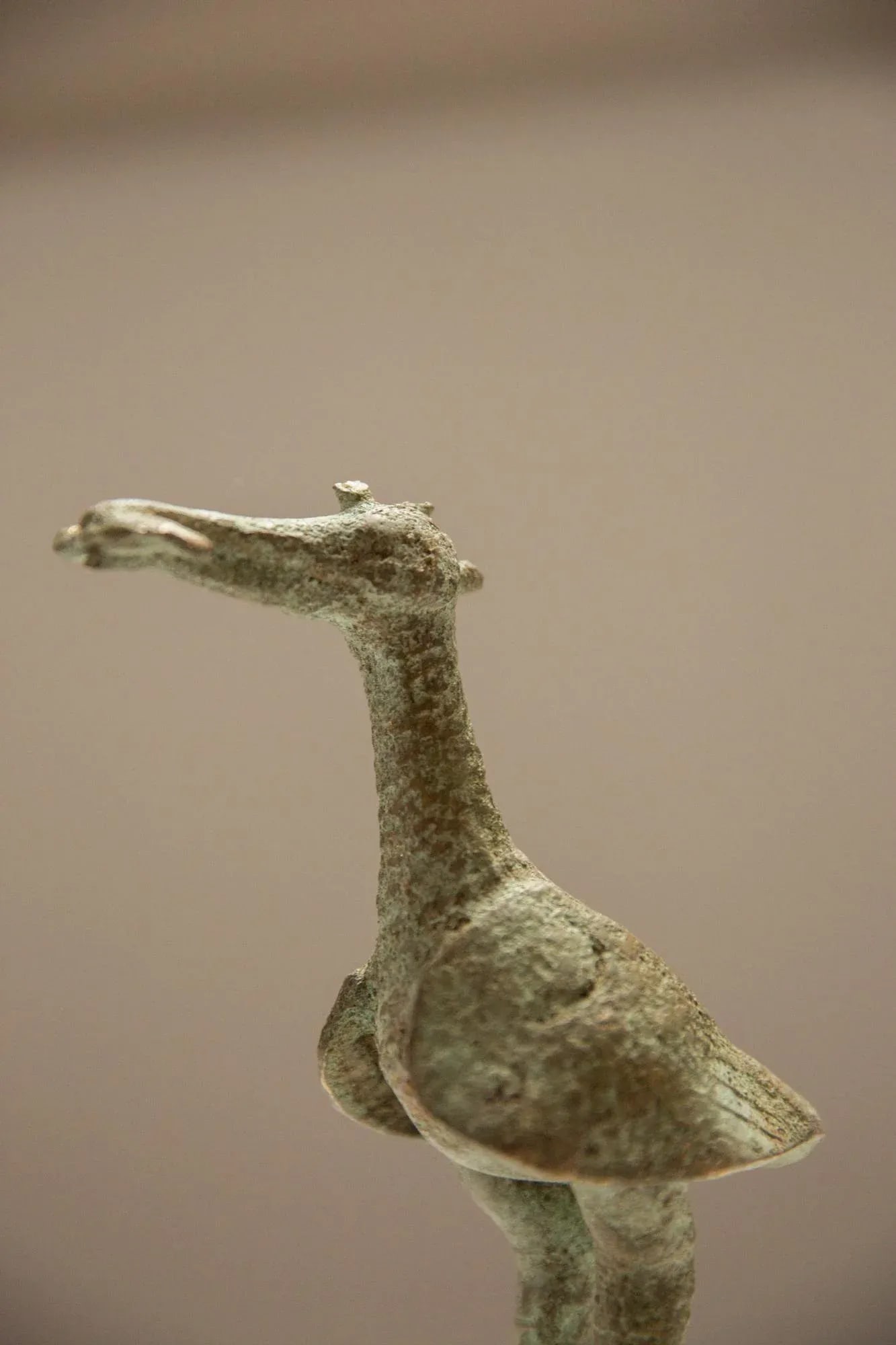 Vintage AfricanOxidized Bronze Crowned Stork With Fish - 5