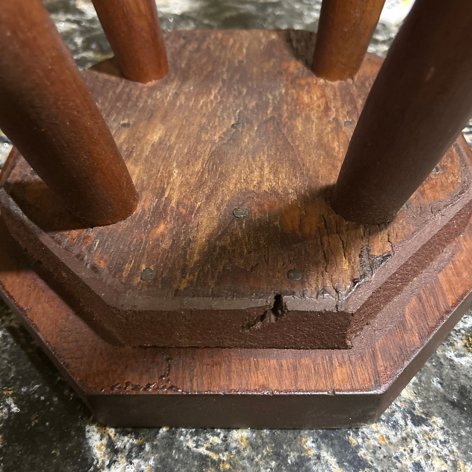 Handmade, Black Walnut Seat and Mahogany Leg Primitive Stool, Circa 1860s - 10