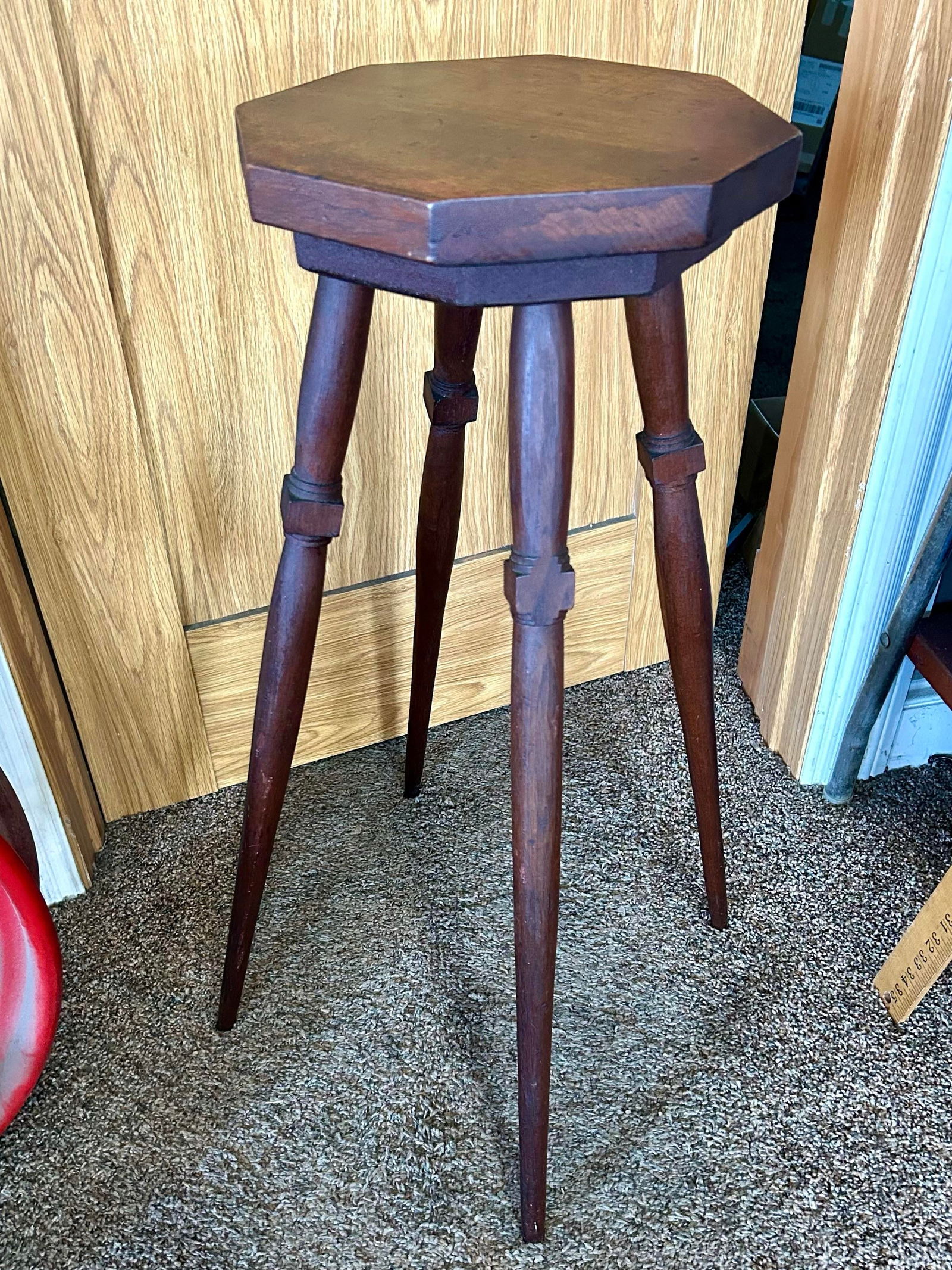 Handmade, Black Walnut Seat and Mahogany Leg Primitive Stool, Circa 1860s - 2