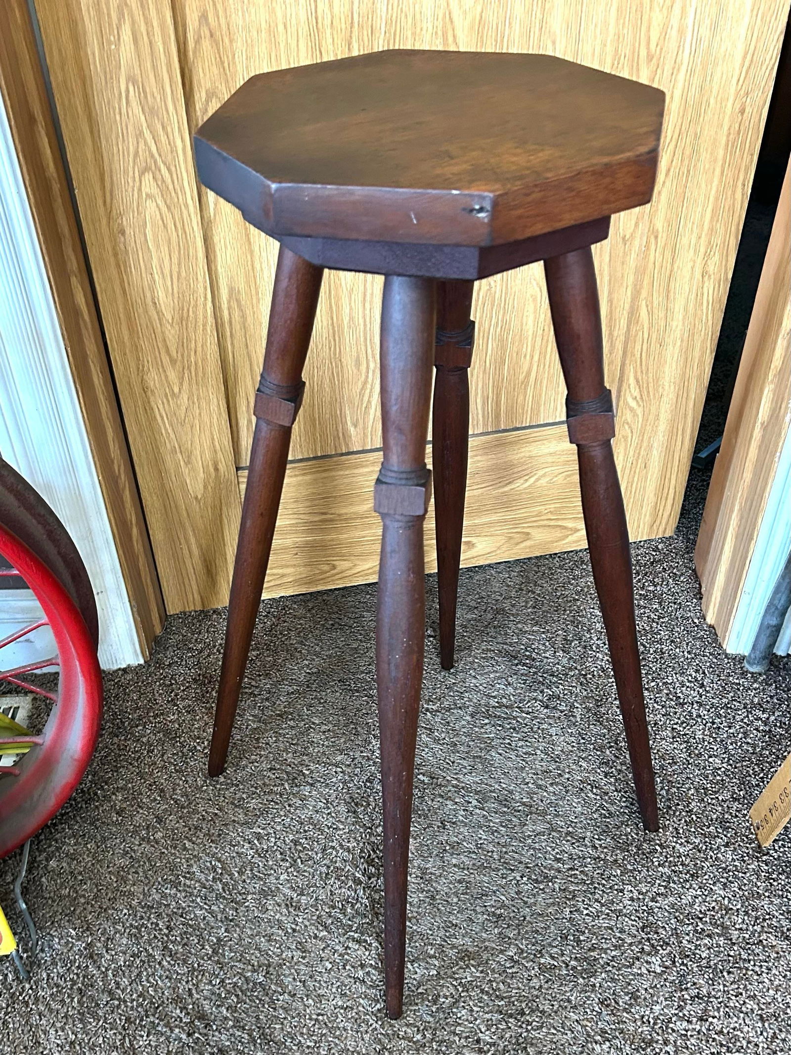 Handmade, Black Walnut Seat and Mahogany Leg Primitive Stool, Circa 1860s - 3