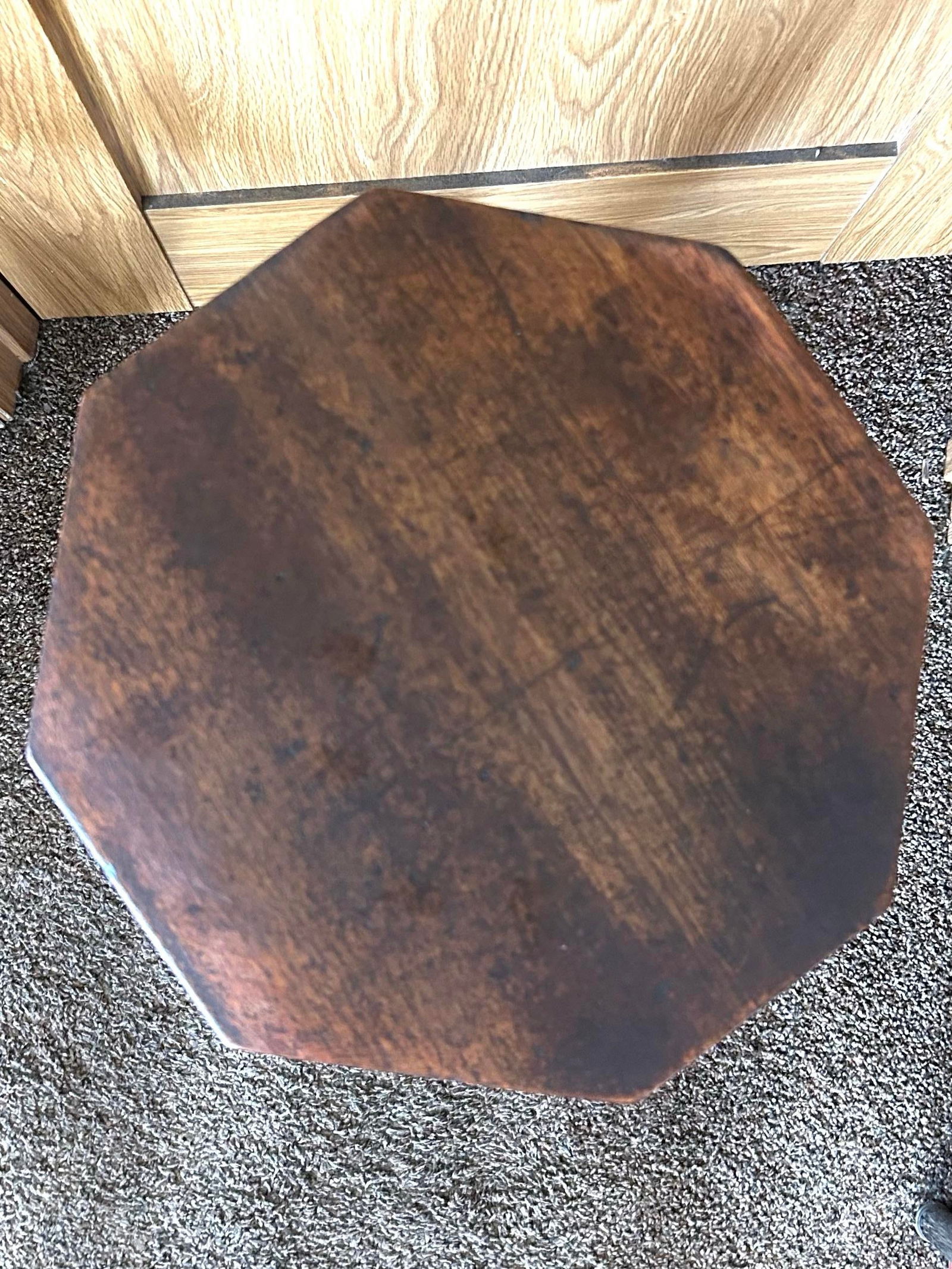 Handmade, Black Walnut Seat and Mahogany Leg Primitive Stool, Circa 1860s - 7