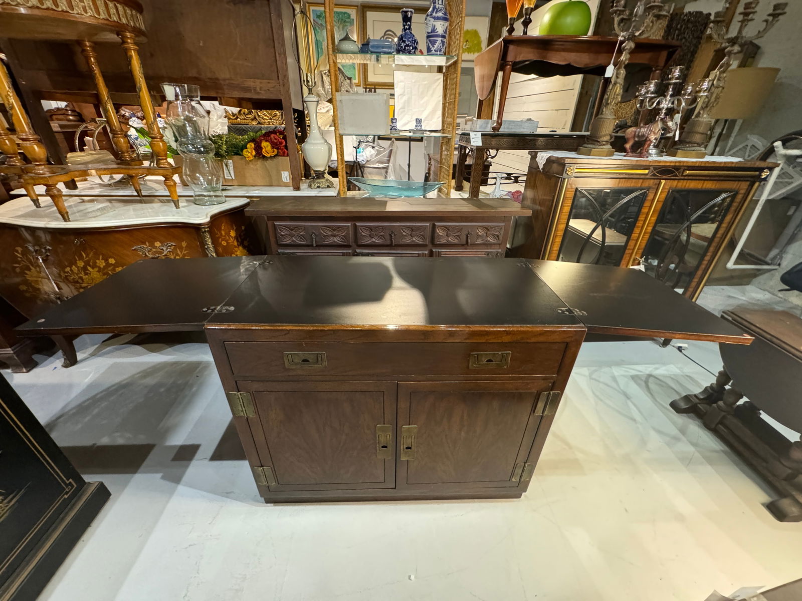 Vintage 1970s Campaign Style Server Bar Cabinet by Dixie Furniture - 8