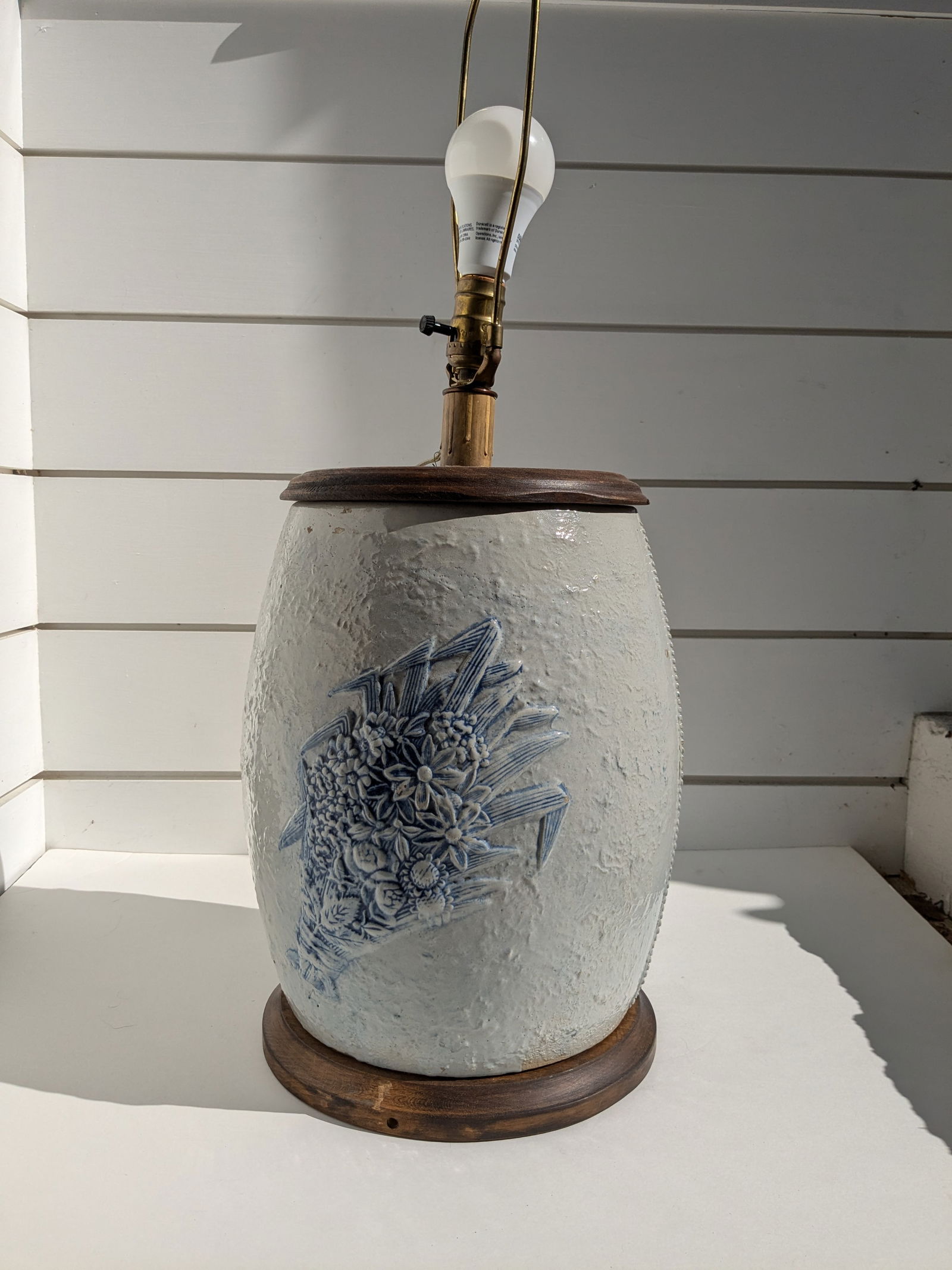 19th Century Blue Salt Glaze Stoneware Water Crock Cobalt Blue Lamp - 4