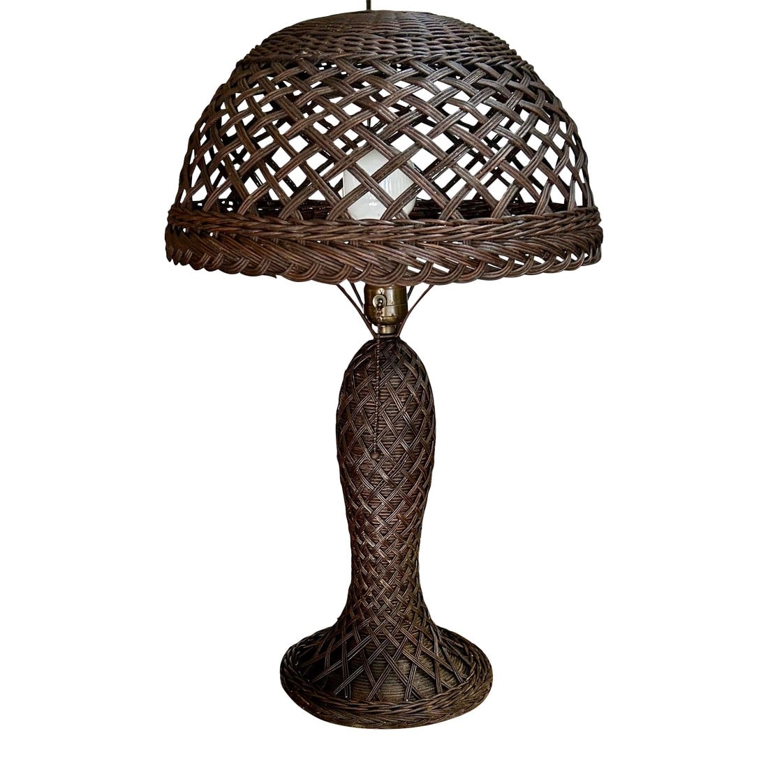 Heywood Wakefield Style Wicker/Rattan Woven, Mushroom-Shaped Table Lamp, Circa 1920-30's (1 of 10)