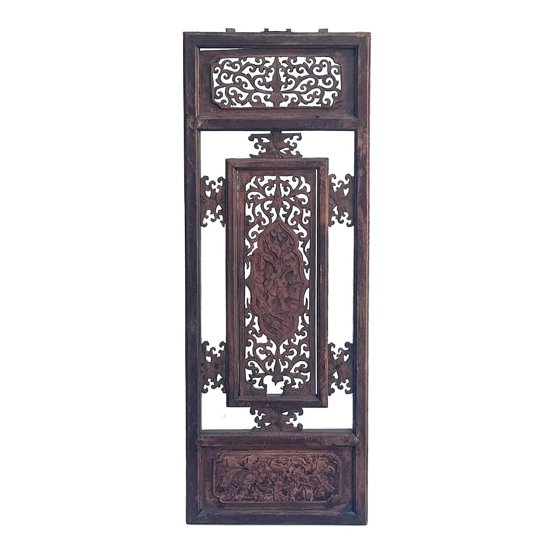 Chinese Vintage Restored Wood Carving Brown Wall Hanging Art (1 of 8)