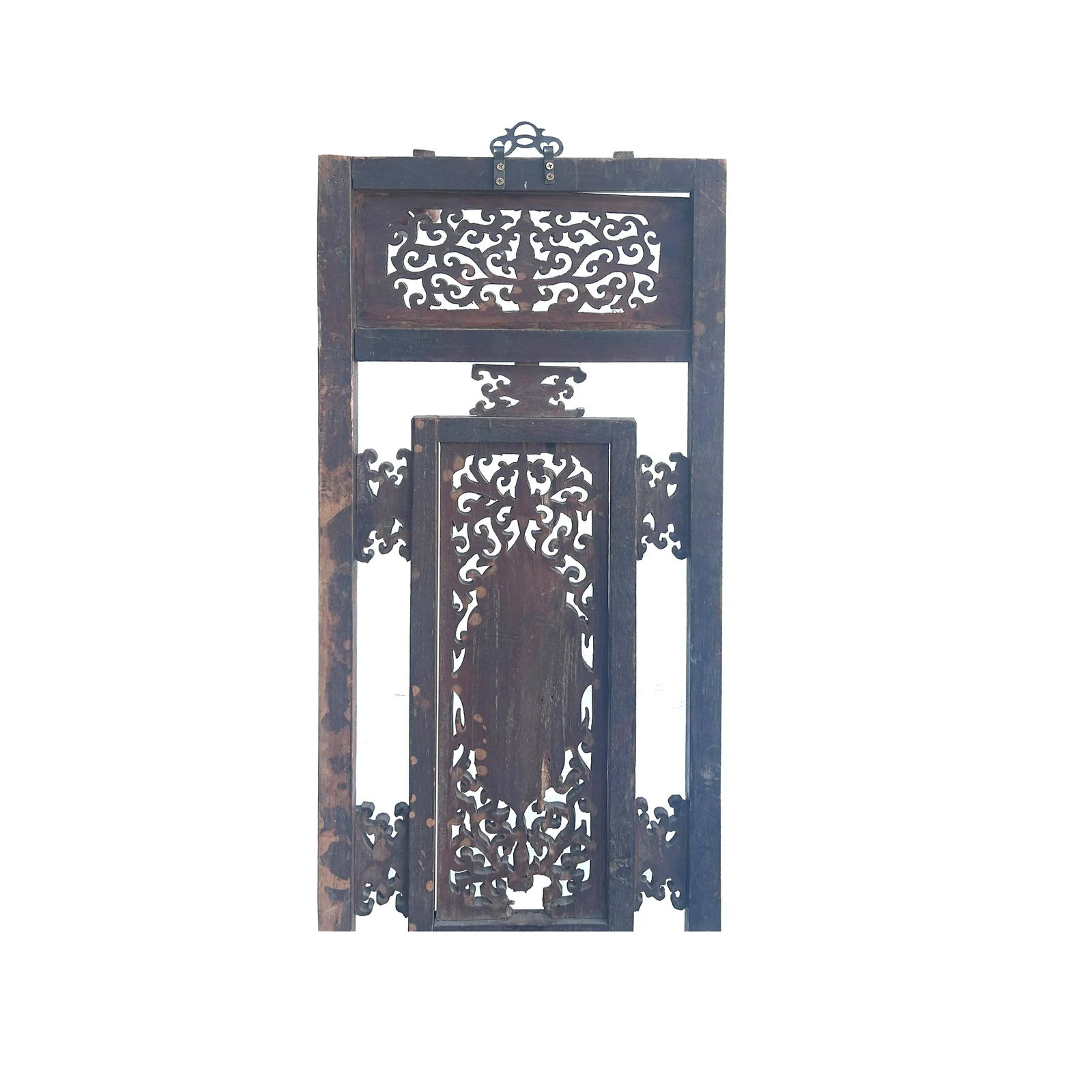 Chinese Vintage Restored Wood Carving Brown Wall Hanging Art - 4