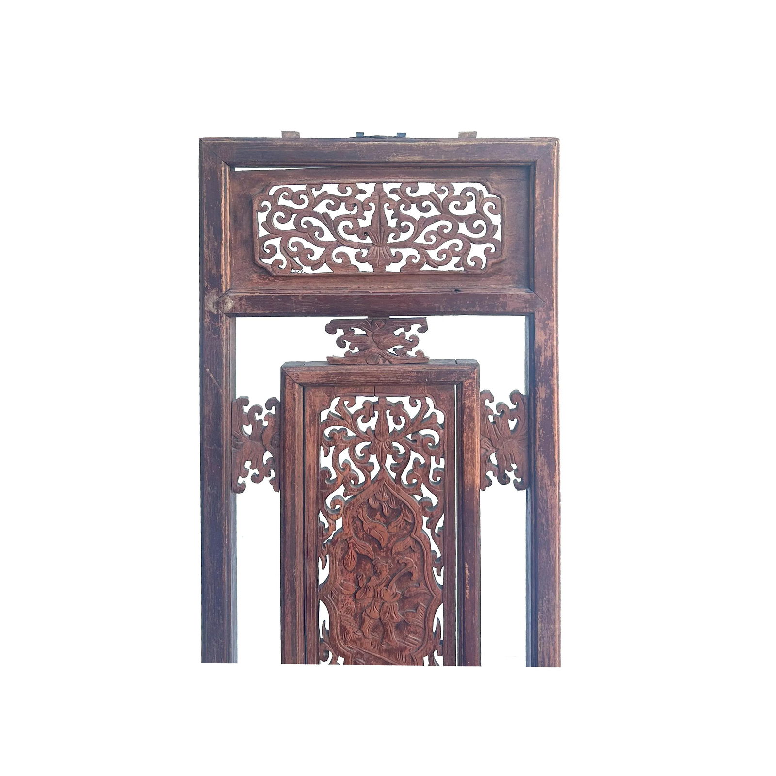 Chinese Vintage Restored Wood Carving Brown Wall Hanging Art - 5