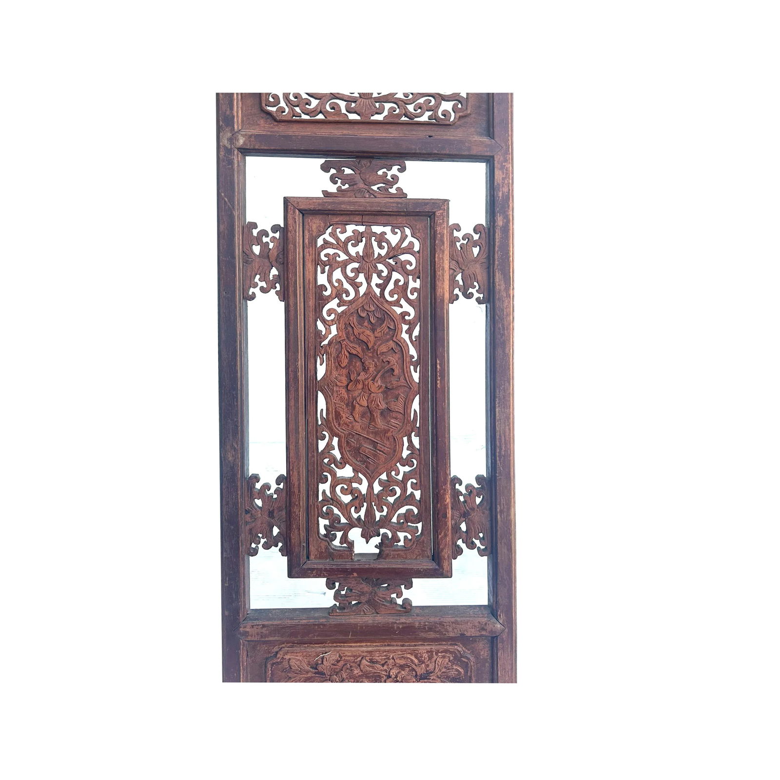 Chinese Vintage Restored Wood Carving Brown Wall Hanging Art - 6
