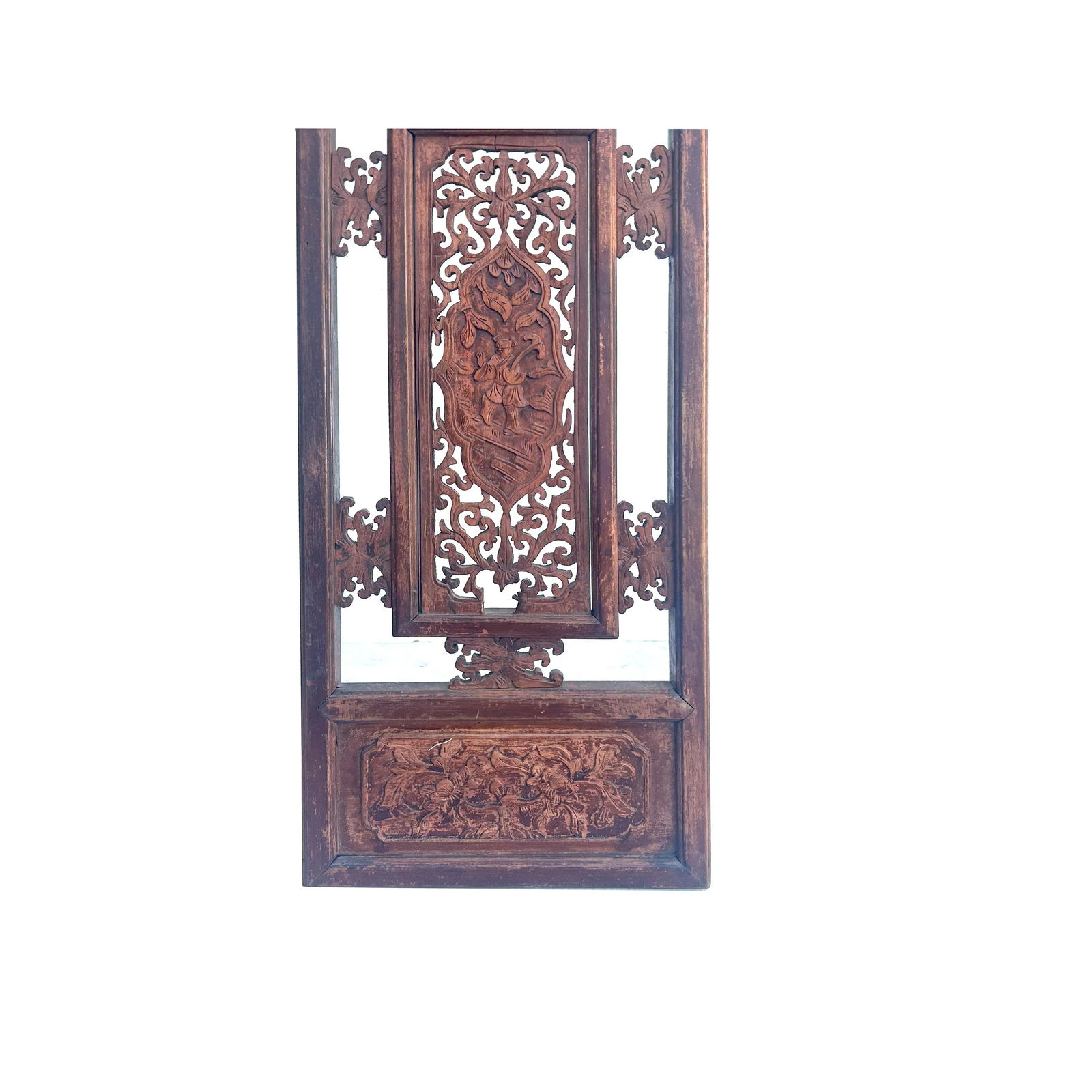 Chinese Vintage Restored Wood Carving Brown Wall Hanging Art - 7