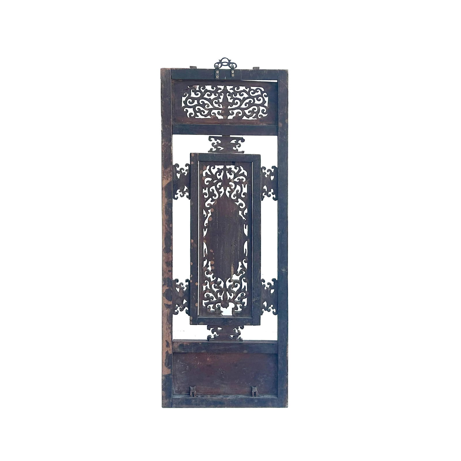 Chinese Vintage Restored Wood Carving Brown Wall Hanging Art - 8
