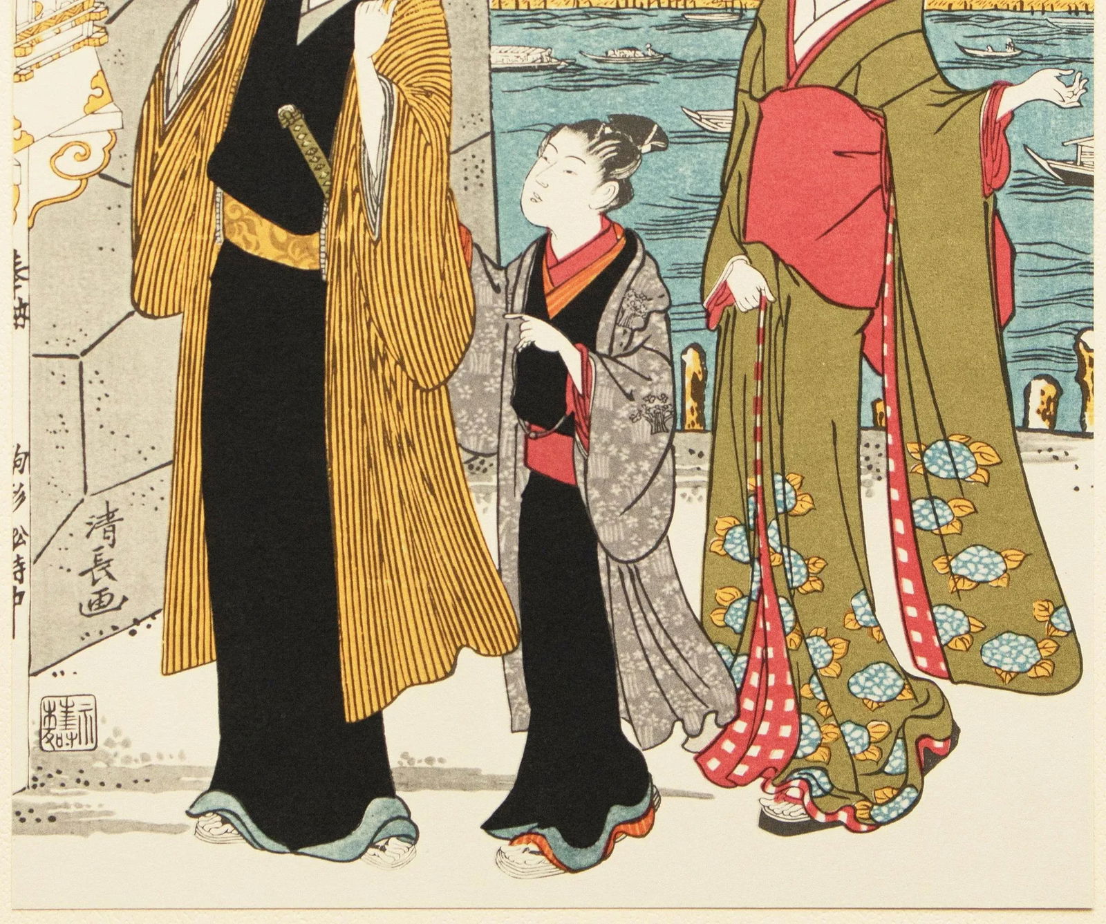 1964 After Kiyonaga "8 Views at Kinryuzan Temple of Asakusa - Komaga", Full-Color Print From Japan - 5