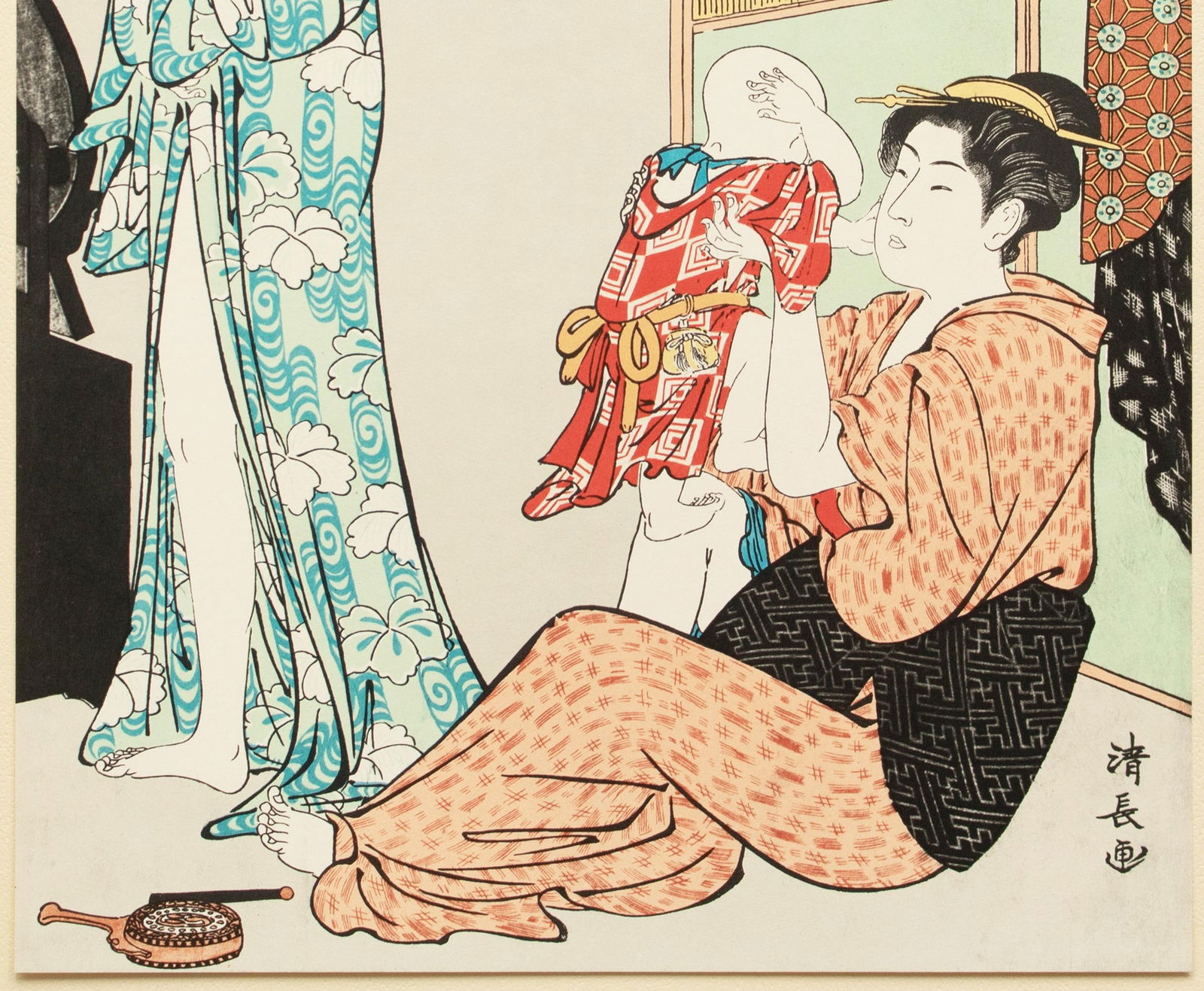 1964 After Kiyonaga "Woman After Bath and a Grandma Fondling the Baby", Full-Color Print - 5