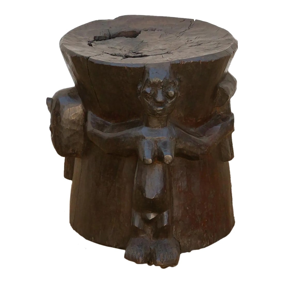 Ebonized Brown Pedestal Shango Stool (1 of 9)