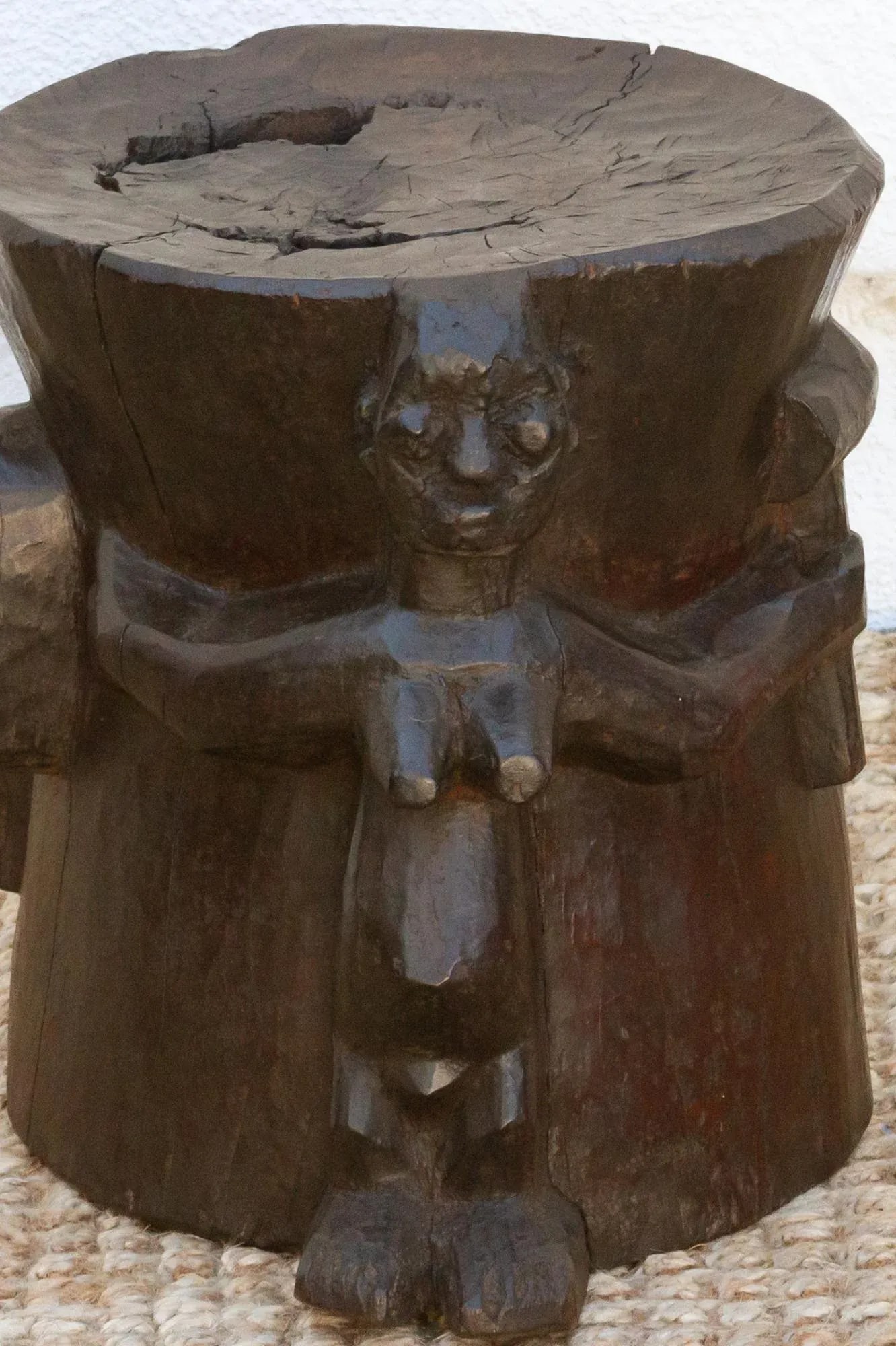 Ebonized Brown Pedestal Shango Stool - 3