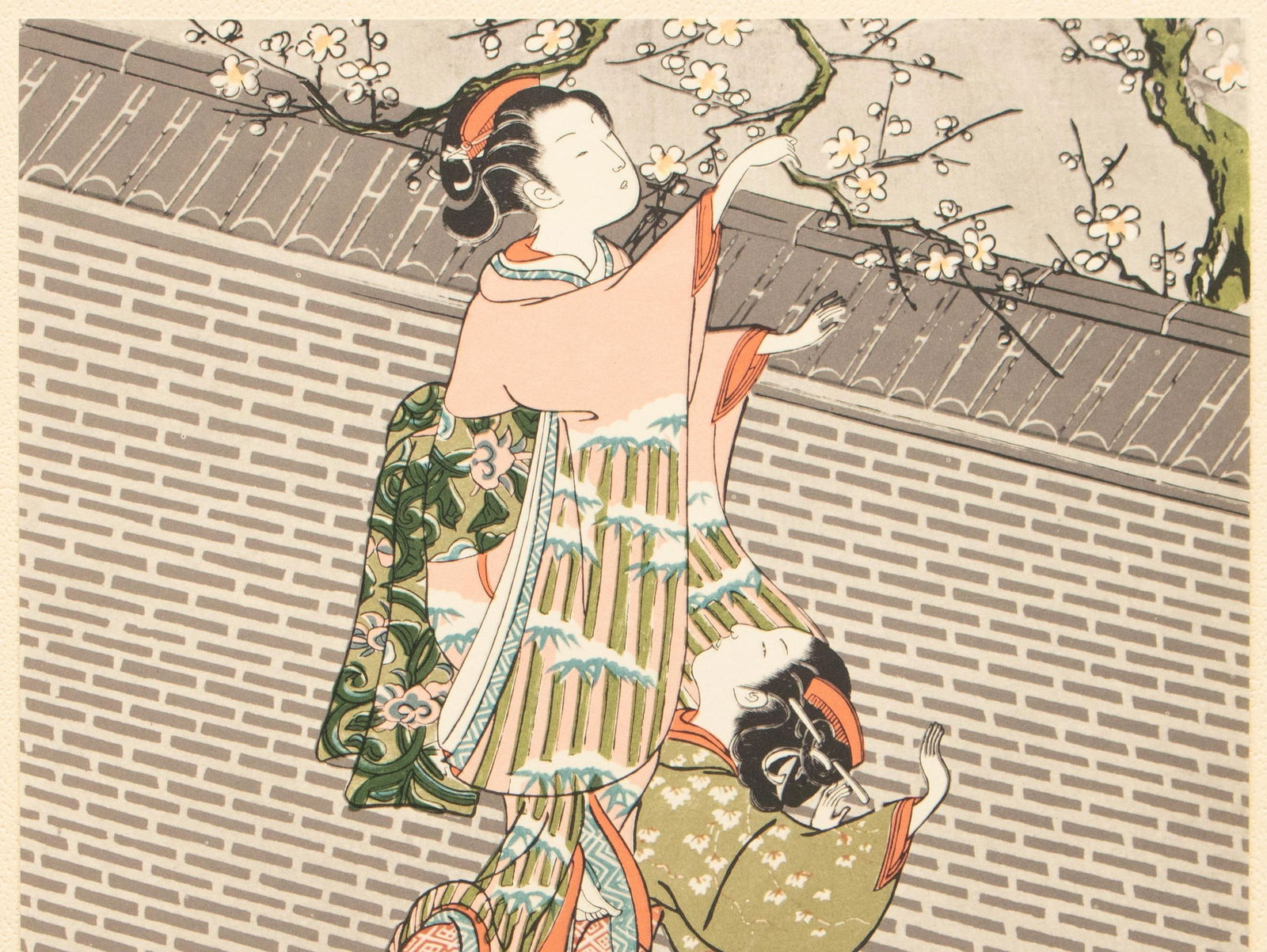 1963 After Harunobu "Picking Plum Blossoms From Neighbor's Garden", Full-Color Print From Japan - 4
