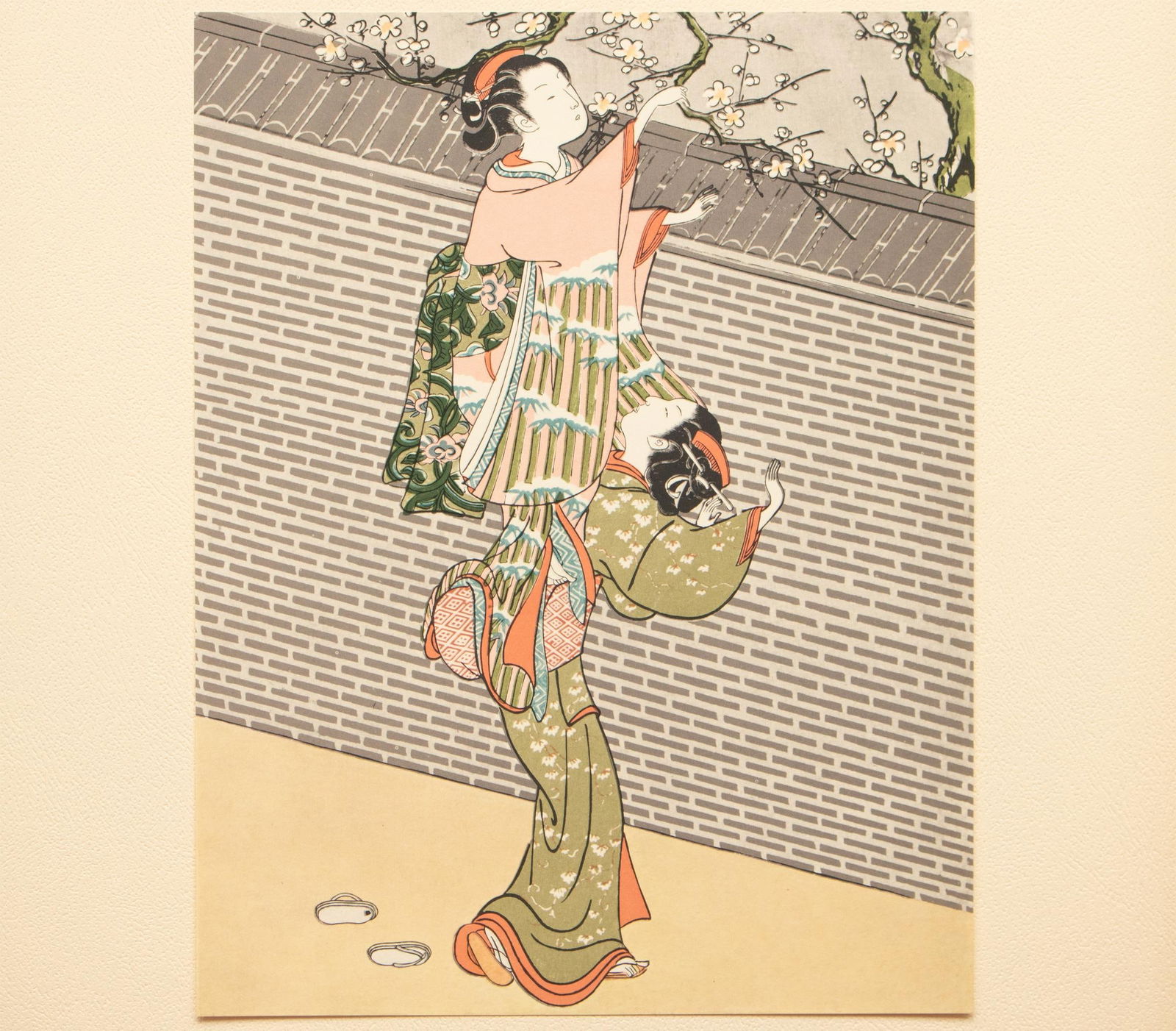 1963 After Harunobu "Picking Plum Blossoms From Neighbor's Garden", Full-Color Print From Japan - 6