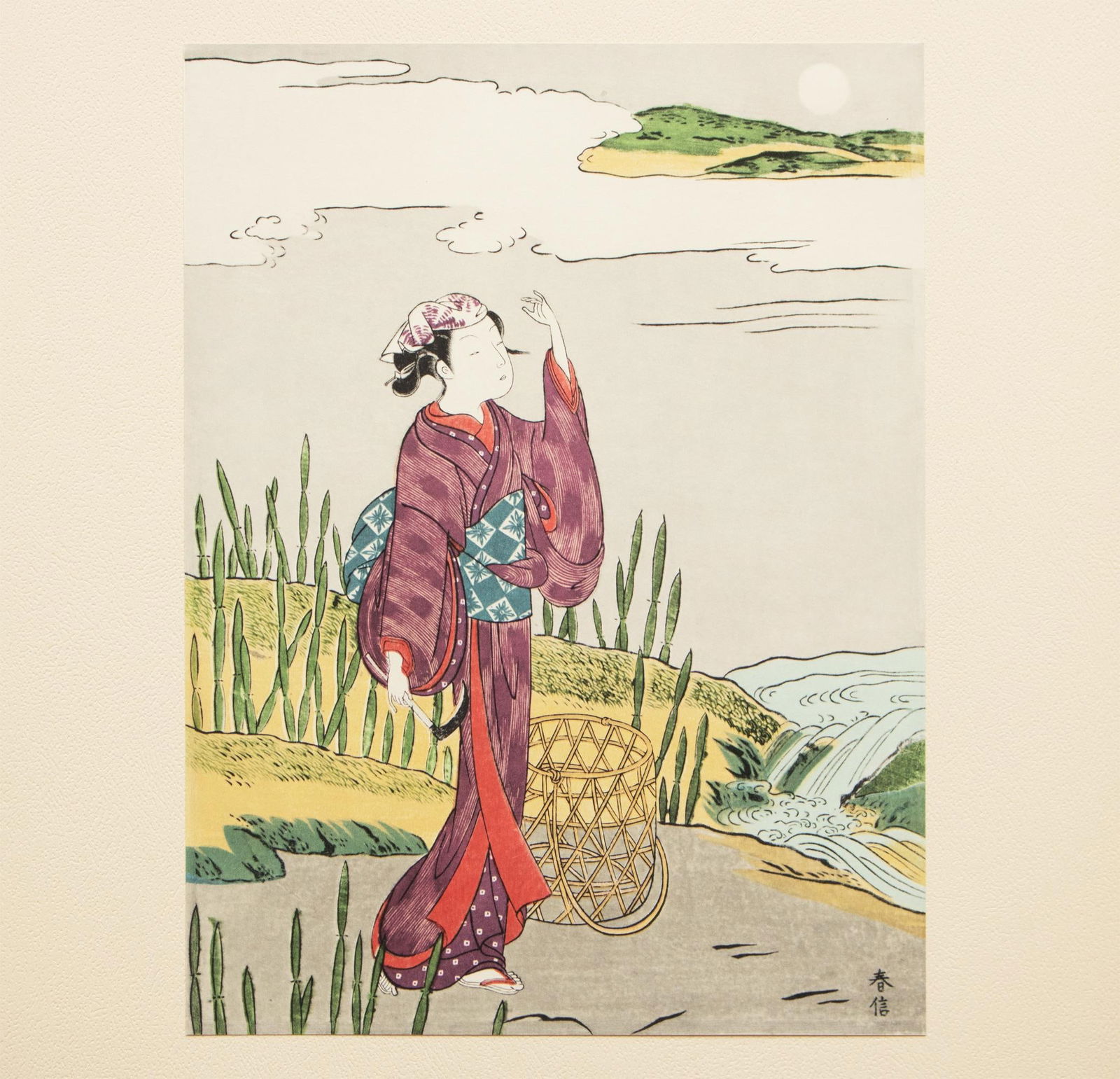 1963 After Harunobu "Hunting Scouring Rush", Full-Color Print From Japan - 7