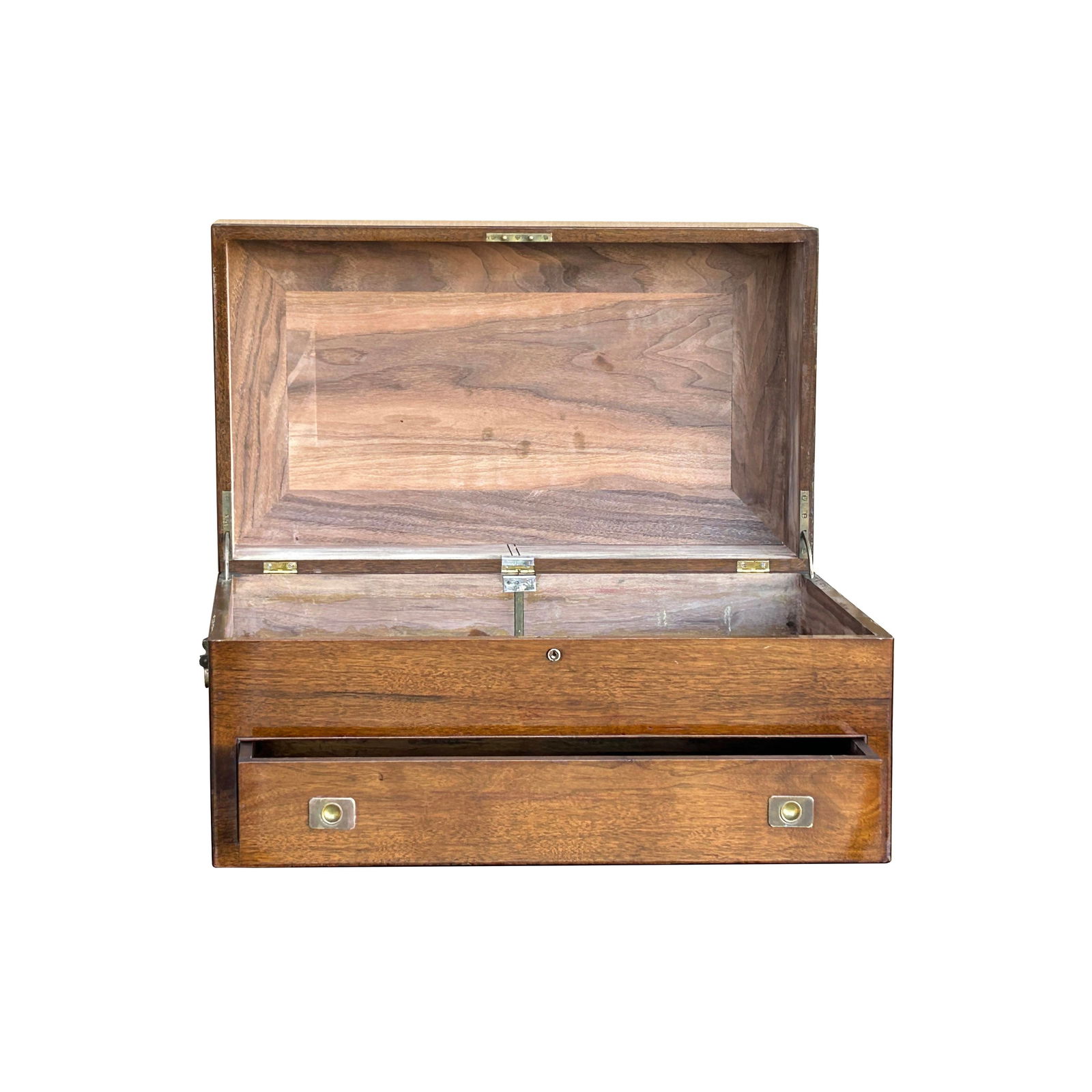 Vintage Natural Wood Light Brown Rectangular Trunk With Drawer - 4