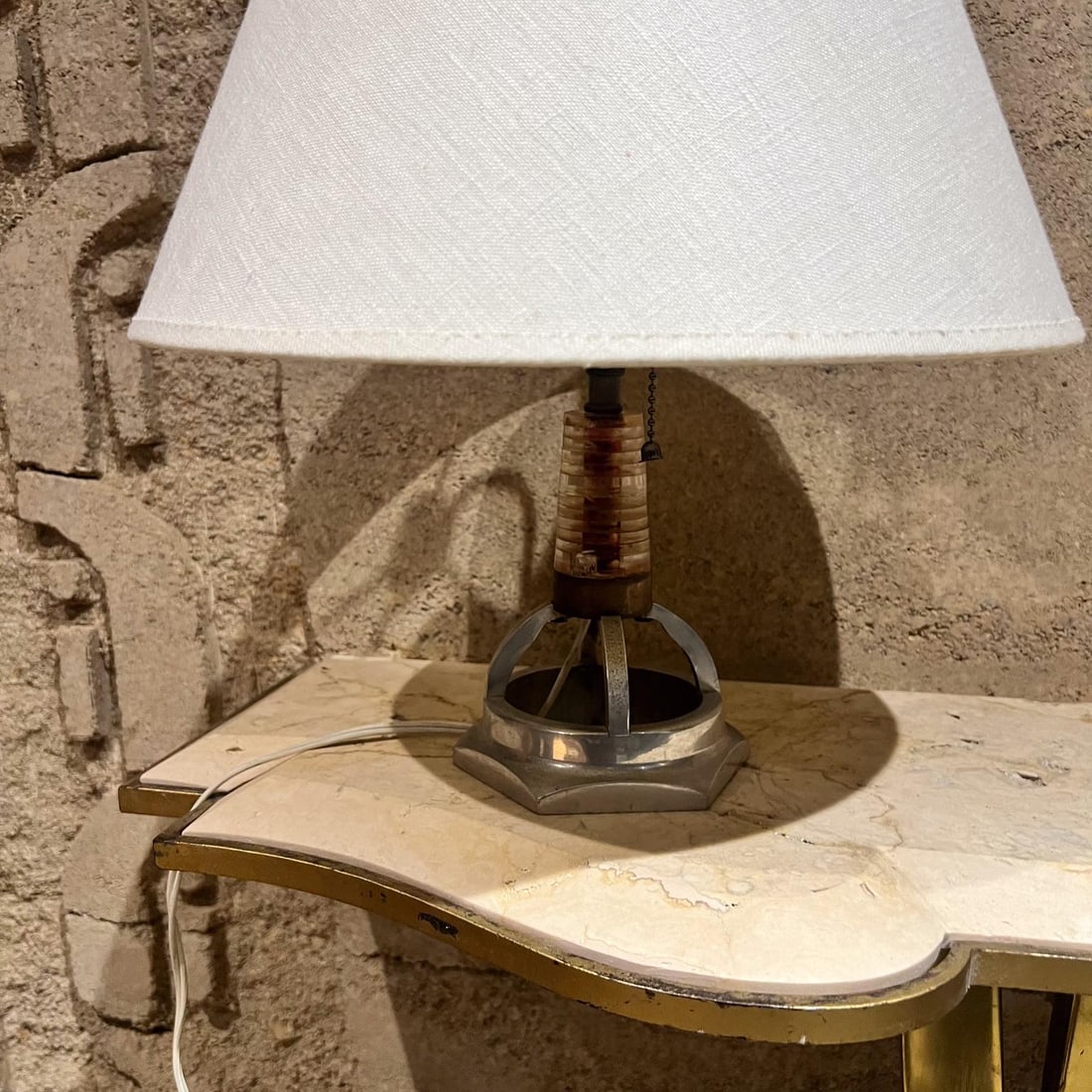 1980s Small Aluminum Table Lamp Geometric Form - 3