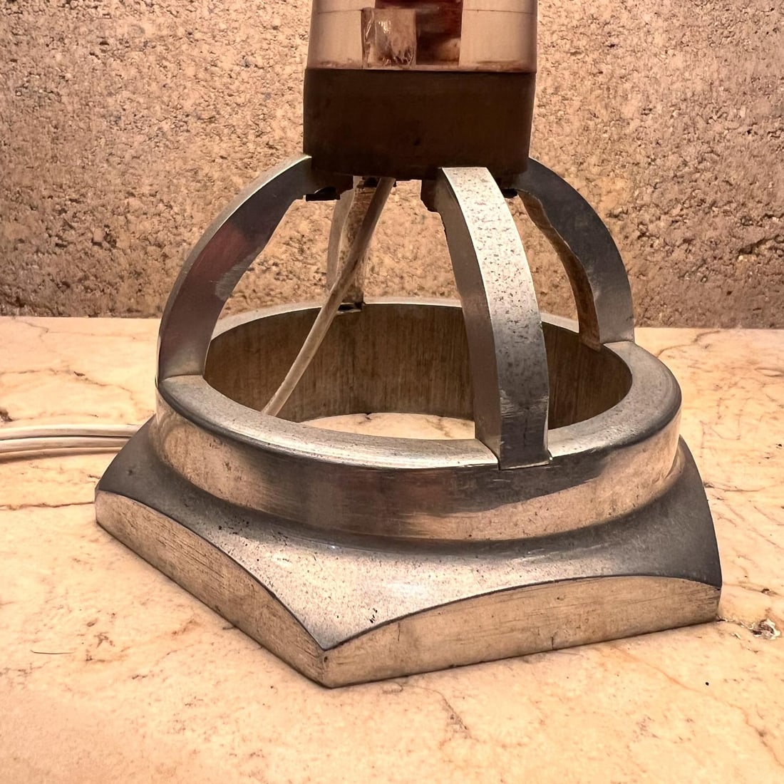 1980s Small Aluminum Table Lamp Geometric Form - 5