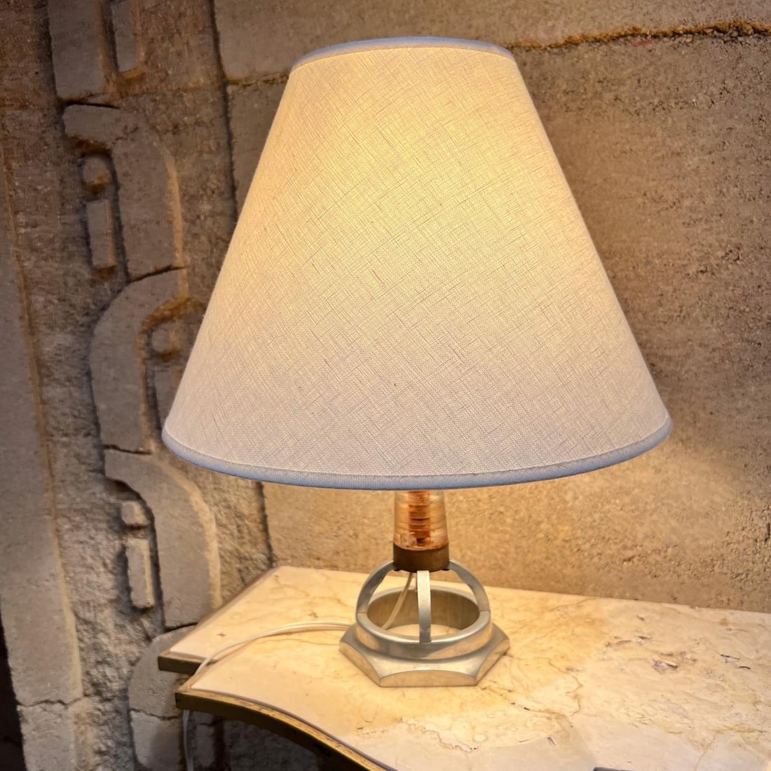 1980s Small Aluminum Table Lamp Geometric Form - 6