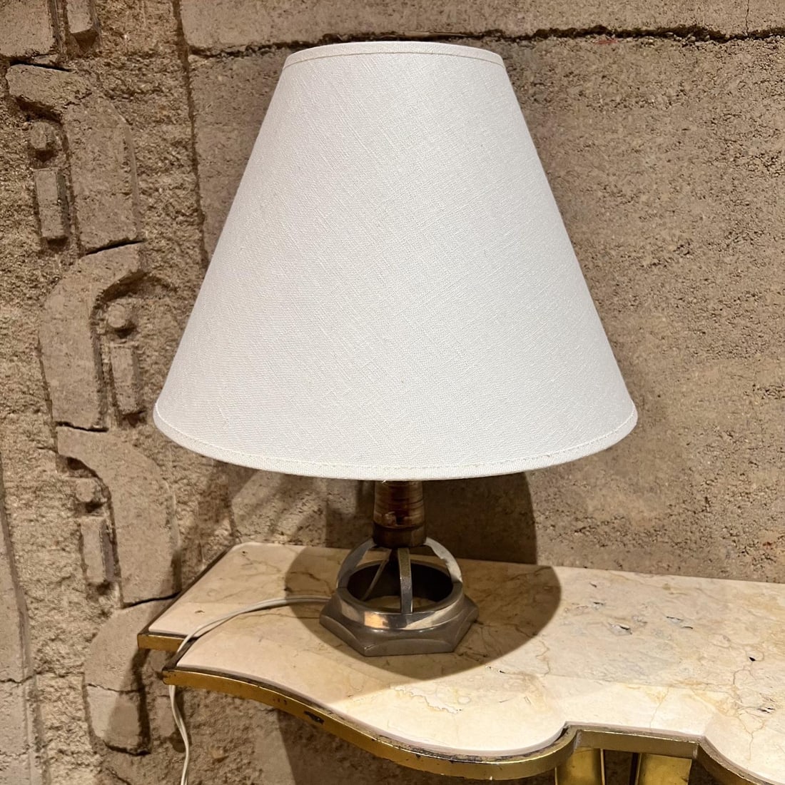 1980s Small Aluminum Table Lamp Geometric Form - 7