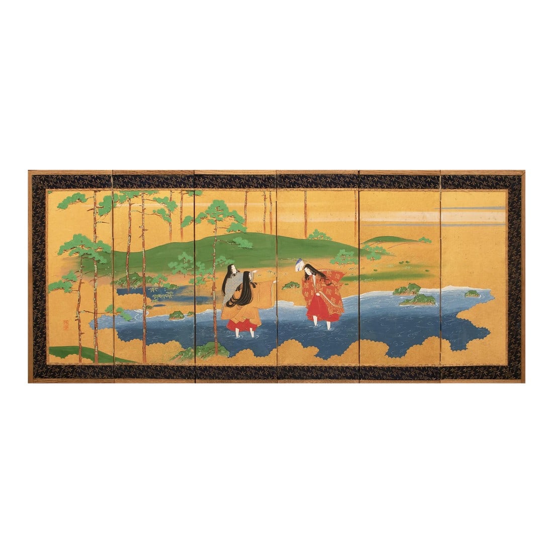 C. 1900-1920s Meiji to Taisho Era Japanese Small 6-Panel Byobu Screen (1 of 12)