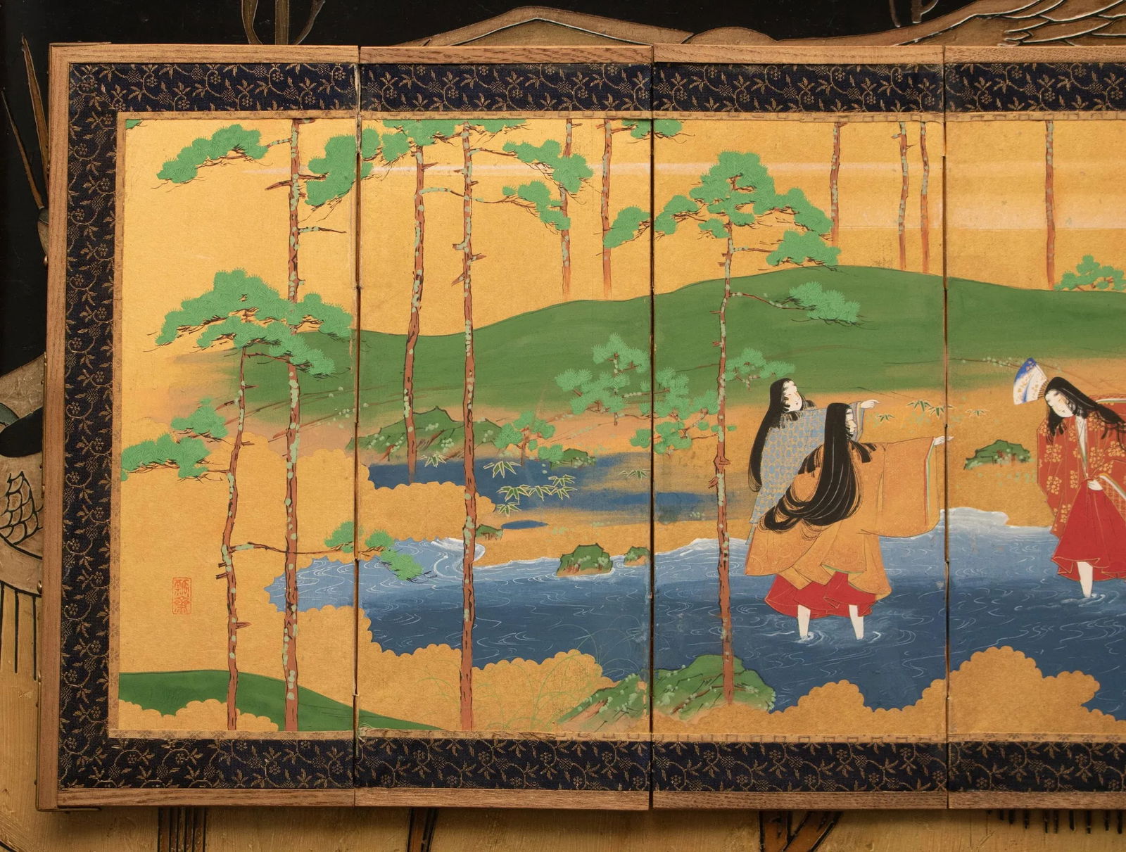 C. 1900-1920s Meiji to Taisho Era Japanese Small 6-Panel Byobu Screen - 2