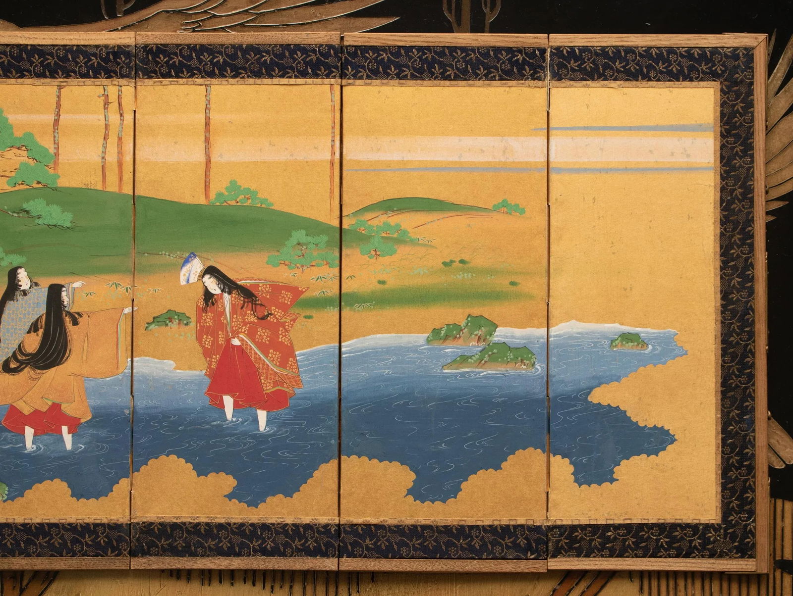 C. 1900-1920s Meiji to Taisho Era Japanese Small 6-Panel Byobu Screen - 3