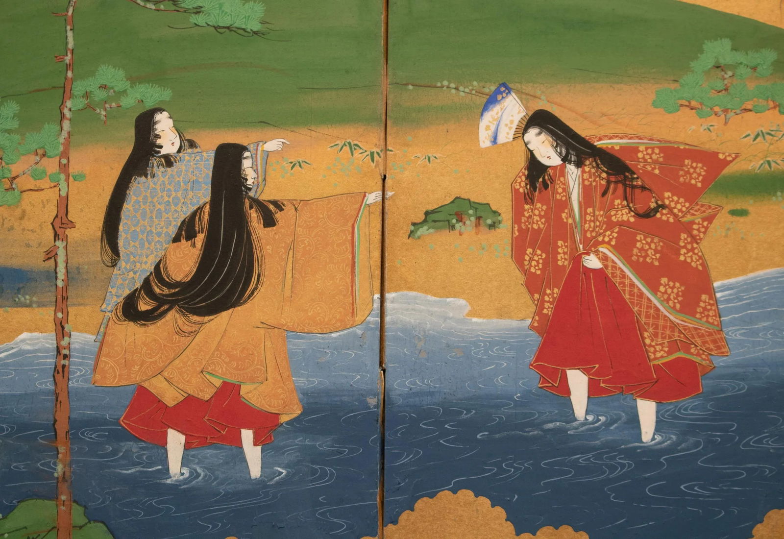 C. 1900-1920s Meiji to Taisho Era Japanese Small 6-Panel Byobu Screen - 4