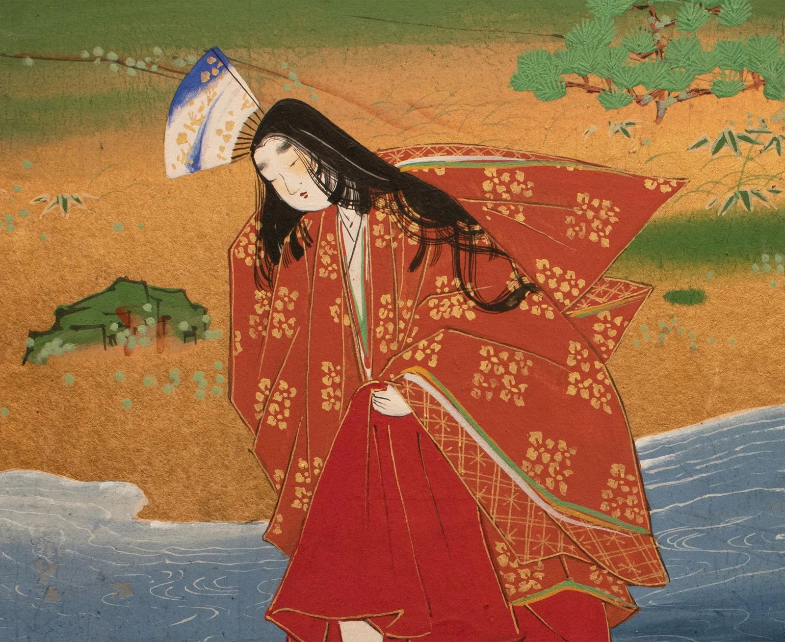 C. 1900-1920s Meiji to Taisho Era Japanese Small 6-Panel Byobu Screen - 7